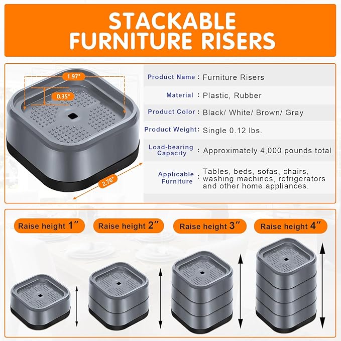 shouwuhho 24 Pack Furniture Risers Adjustable Bed Risers Heavy Duty Lifts