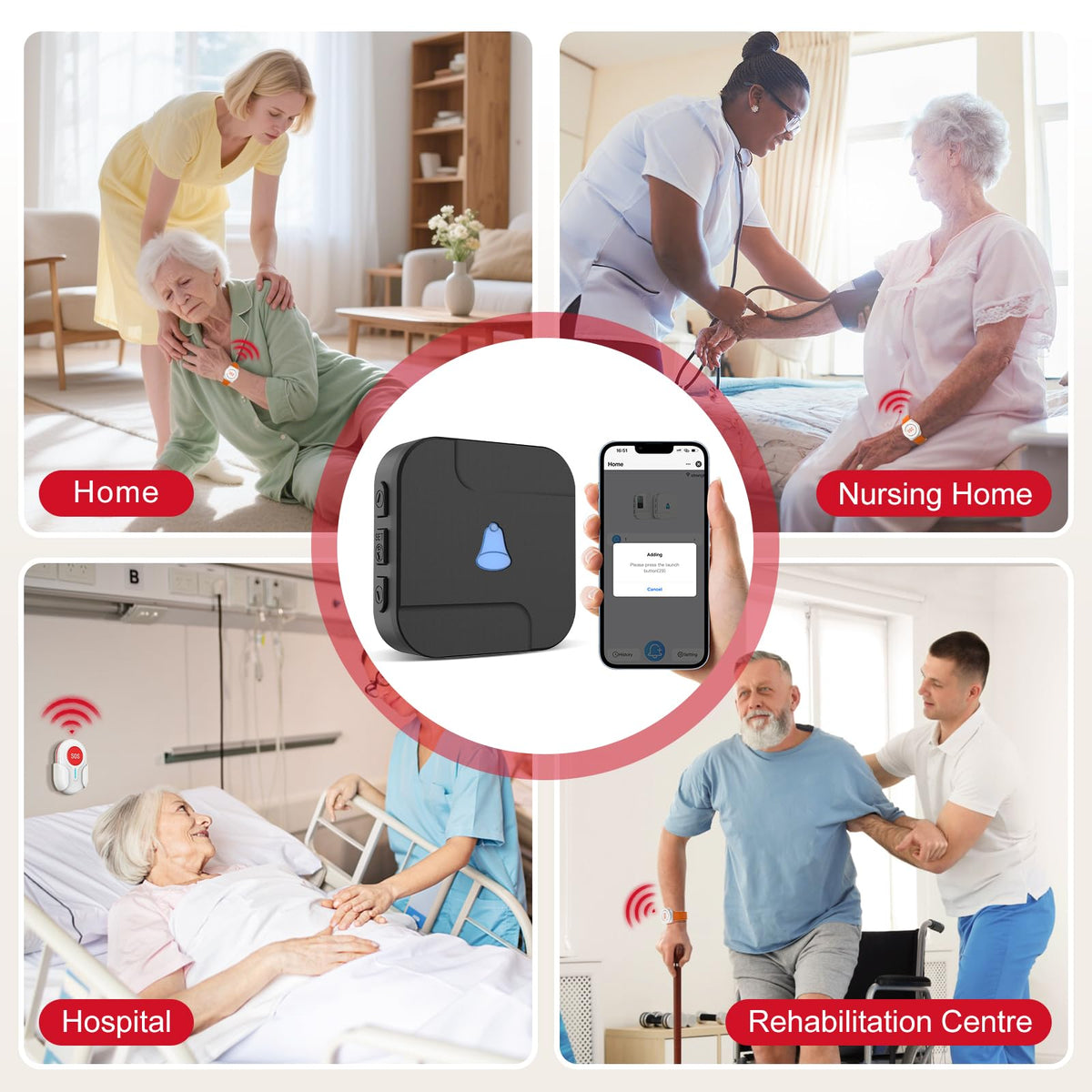 CallToU Wi-Fi Wireless Caregiver Pager Call Button for Elderly at Home , APP Emergency Alert for Seniors, Patients, and the Disabled with 1 Call Button, 1 Watch Button, 1 Receiver (2.4GHz Wi-Fi)