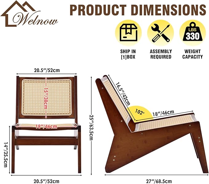 Welnow 2-Pcs Mid Century Rattan Accent Chair, Bamboo Wood Lounge Chair