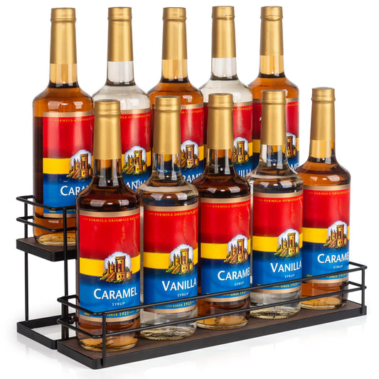 kimilus 10 Bottle Capacity Coffee Syrup Organizer 2 Tier Coffee Syrup Stand Shelf for Coffee Bar Kitchen Small Wine Rack for Bar Family Storage for Syrup Wine Dressing