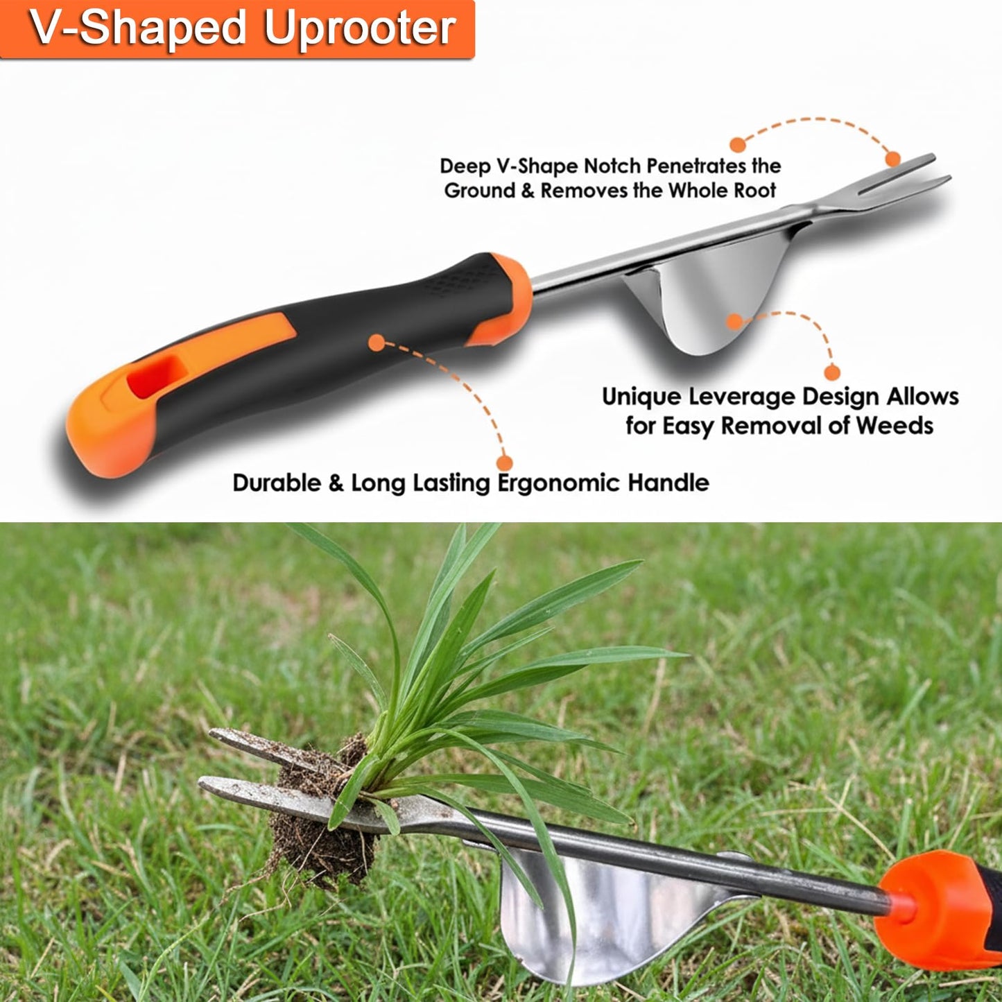Weed Puller Tool, 3 Pack Hand Weeder Tool, Stainless Steel Dandelion Remover for Lawn Care, 4 Teeth Manual Crack Weeder, L-Shaped Weeding Tool with Ergonomic Handle for Garden, Flower Beds, Patio