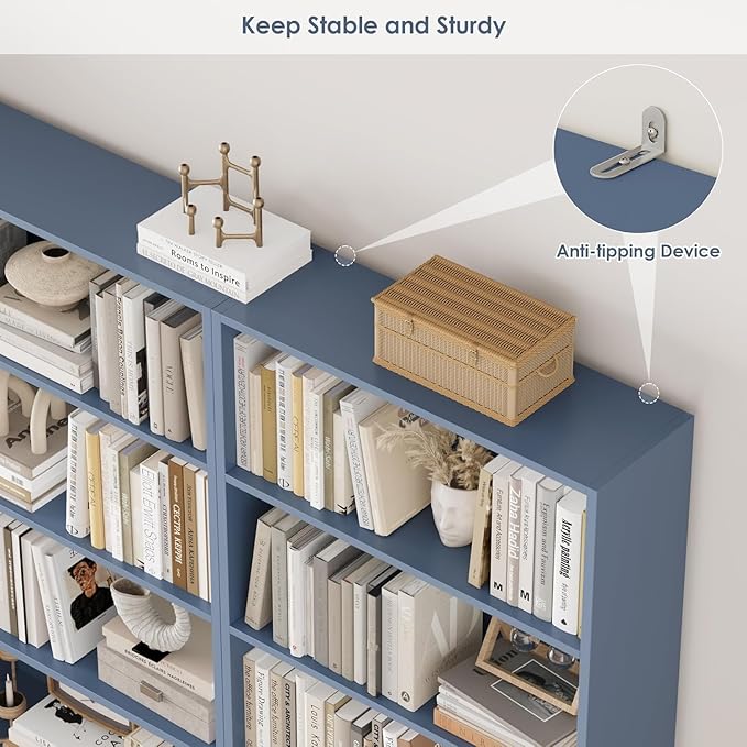 FOTOSOK 6-Tier Open Bookcase and Bookshelf Set of 2, Freestanding Display