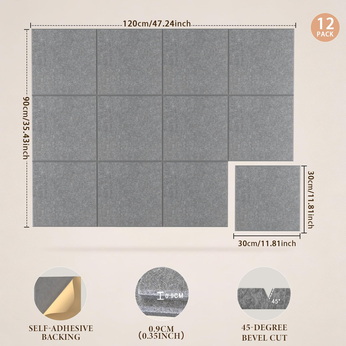 JBER Large Felt Bulletin Board 48"x36" - 12 Pack Felt Wall Tiles, Cork Board Alternative to Use in Office & Home Decor, Classroom Decor, Vision Board to Display Your Photos(Light Gray)