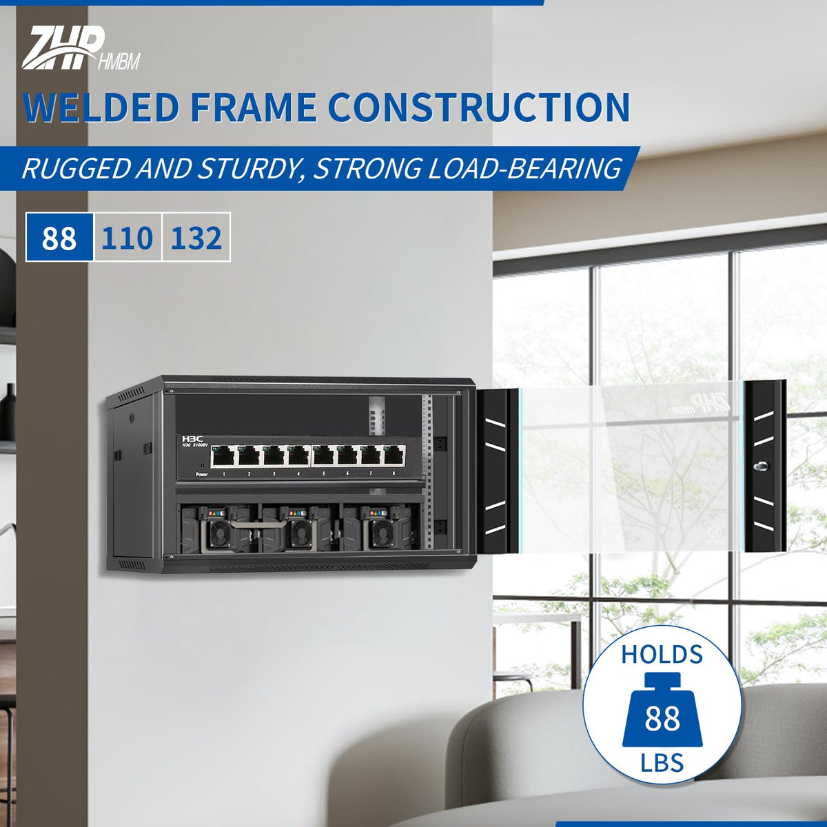 ZHPHMBM 6U Wall Mount IT Network Rack Cabinet - SPCC Cold-Rolled Steel with Vents for Heat Dissipation, Easy Assembly and Cable Routing 15 in Depth for AV and Network Equipment