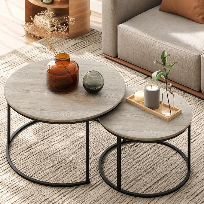 Otterease Nesting Tables Set of 2, 31.5" Round Coffee Table, Large Nesting