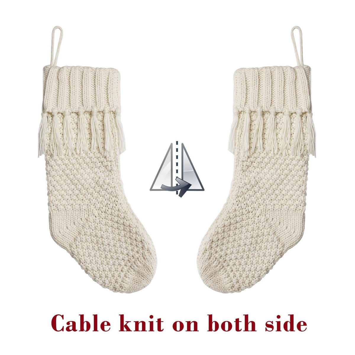 Personalized Christmas Stockings Cable Knit, 3 Pack 18 inches White Large Size Knitted Stockings, Rustic Christmas Ornaments Farmhouse Boho Style Stocking Decorations for Family Holiday Season Decor