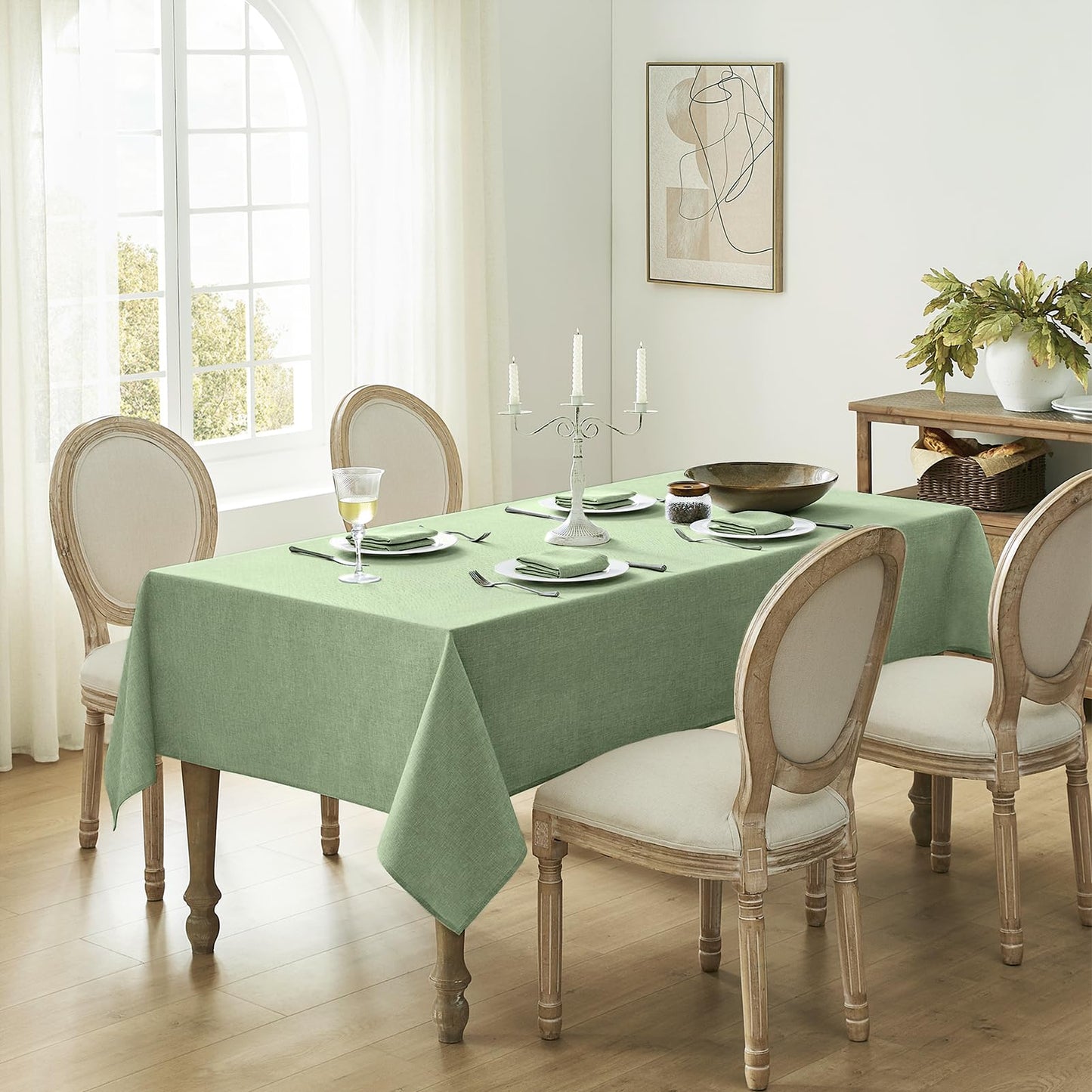 Softalker Large Tablecloths Rectangular 120 x 60 inch Linen Textured Table Cloth Outdoor Waterproof, Stain and Wrinkle Resistant,Sage Green Table Cloths for 6/8 Foot Rectangle Tables Decor for Spring