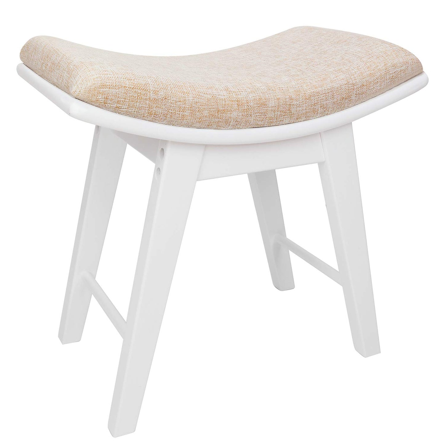 URFORESTIC Oak Wood Vanity Stool, Modern Makeup Dressing Stool with Concave Seat Surface,Capacity 300lb, Easy Assembly (White)