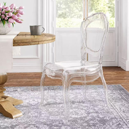 2xhome Set of 2 Stackable Ghost Dining Chairs | Clear Transparent Vanity Armless Chair | Louis Belle Style for Kitchen Patio Indoor Outdoor (Clear)