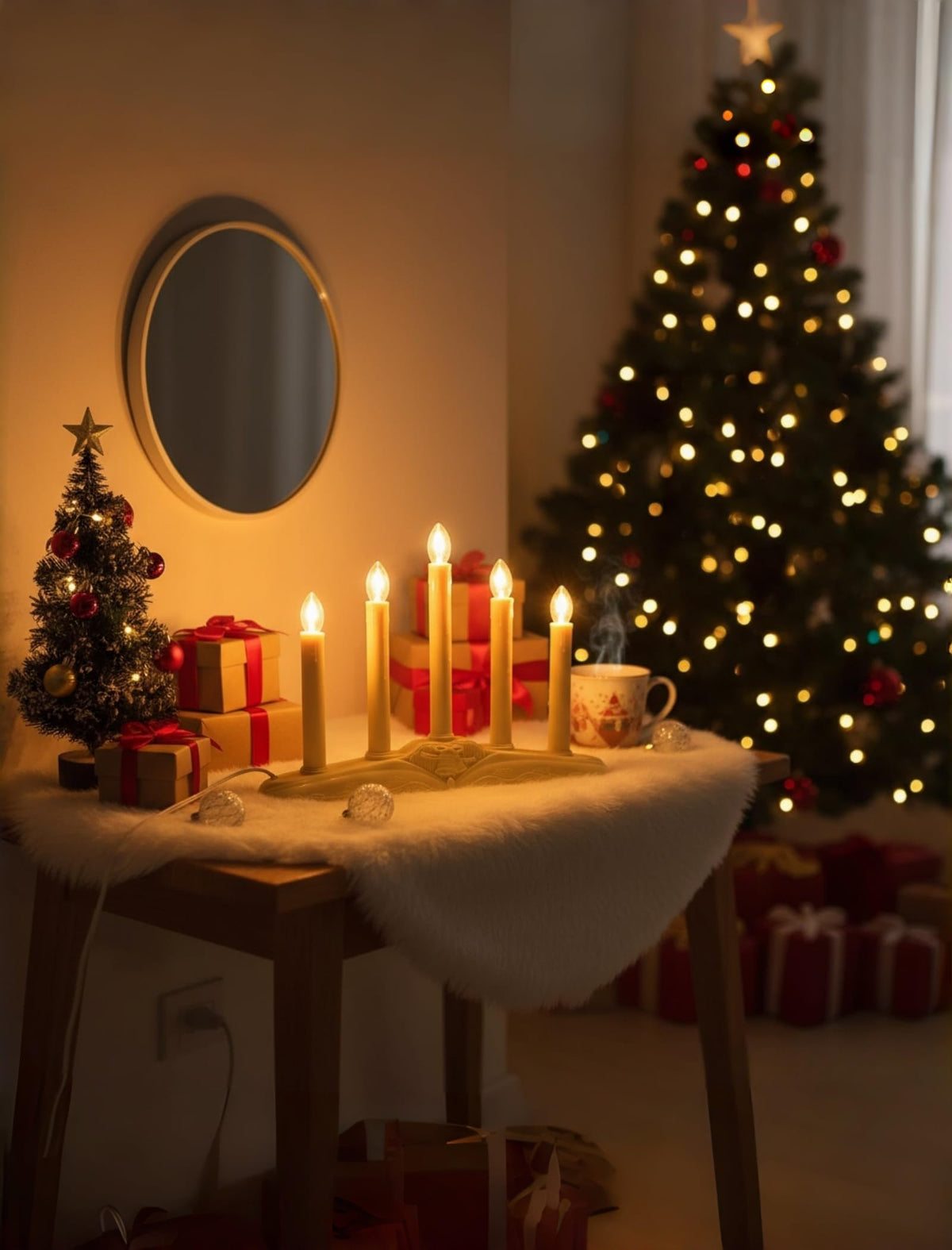 Pallerina Window Candles for Christmas, Battery Operated or Electric LED Flameless Taper Candlesticks with Timer and Sensor for Holiday Home Window Decoration, Ivory Base, 5-Light Set