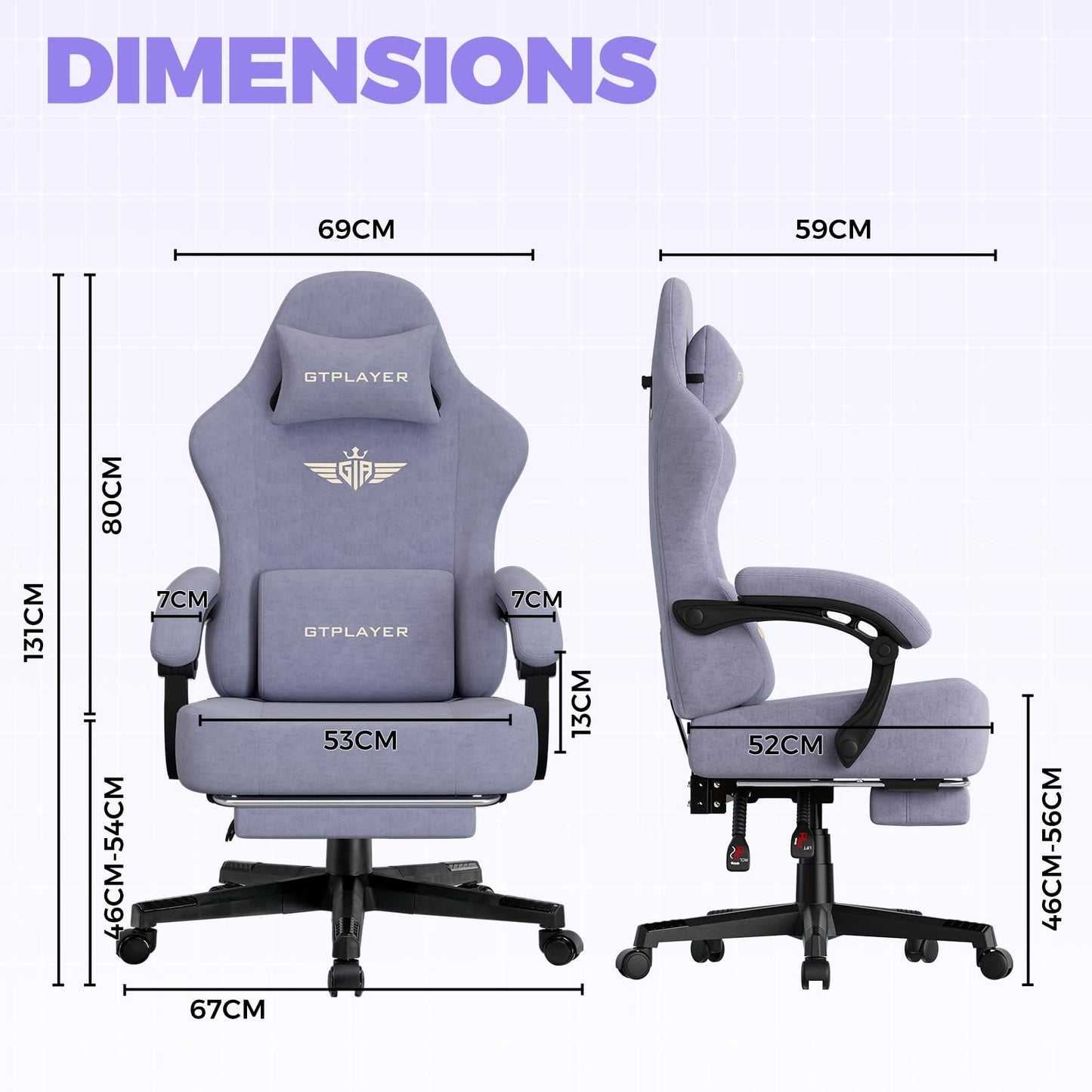 GTPLAYER Big and Tall Gaming Chair 400lbs Heavy Duty Office Chair with Foot Rest, High Back Pocket Spring Ergonomic Computer Chair for Adults, Wide Seated Cushion with Linkage Armrests, Macaron Purple