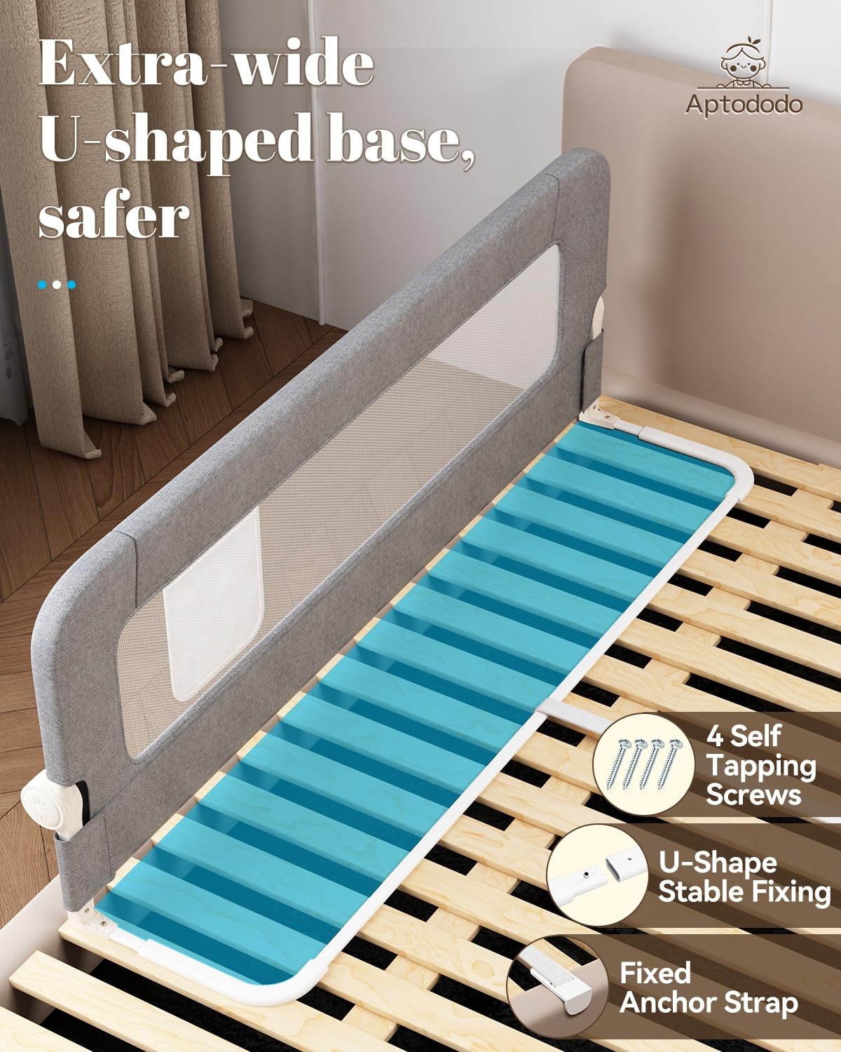Aptododo 59" Upgraded Bed Rail for Toddlers with U-Shape Base, Toddler Bed Rails with More Stable and Secure, Fit for Twin, Full, Queen Size Bed,High/Low Mattresses, Box/Platform Bed