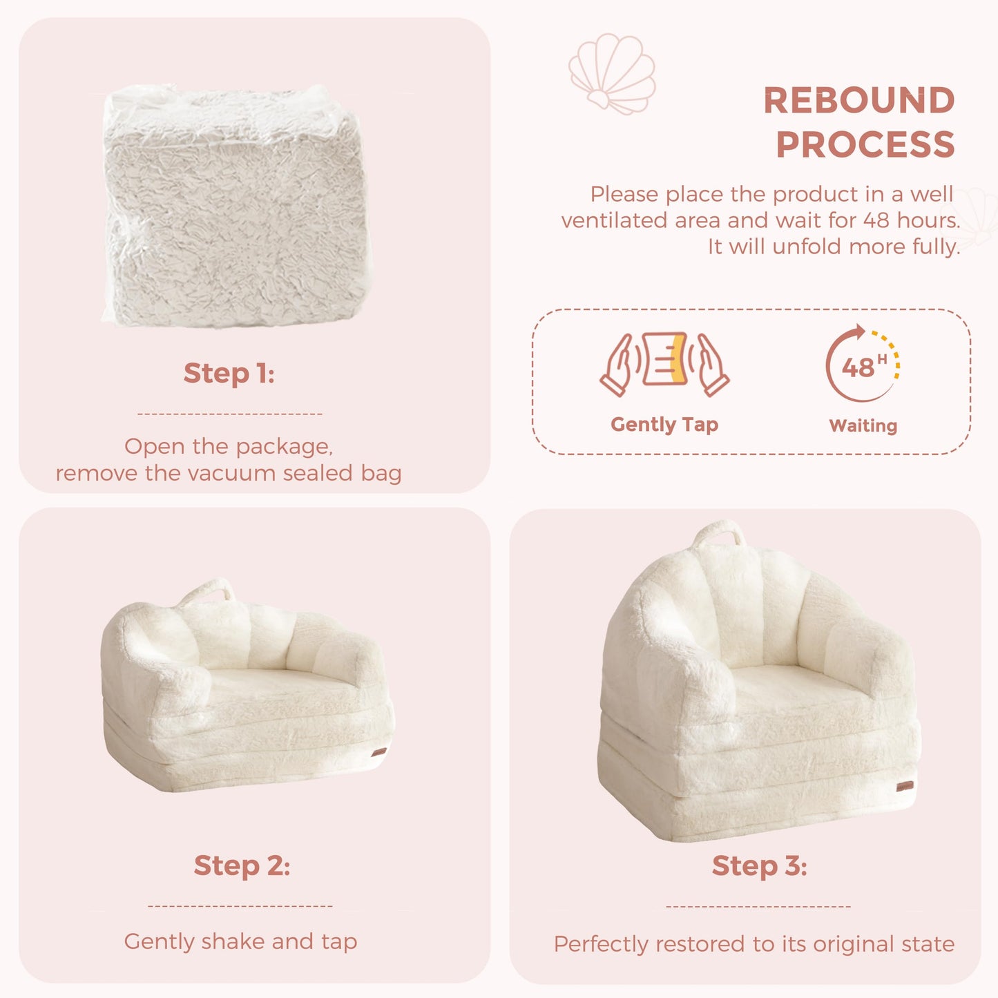 MAXYOYO Folding Sofa Bed, 2 in 1 Convertible Sofa to Lounger Comfy Single Bean Bag Chair for Adults, Floor Couch with Handle, Faux Fur Couch Bed for Living Room Bedroom, Beige
