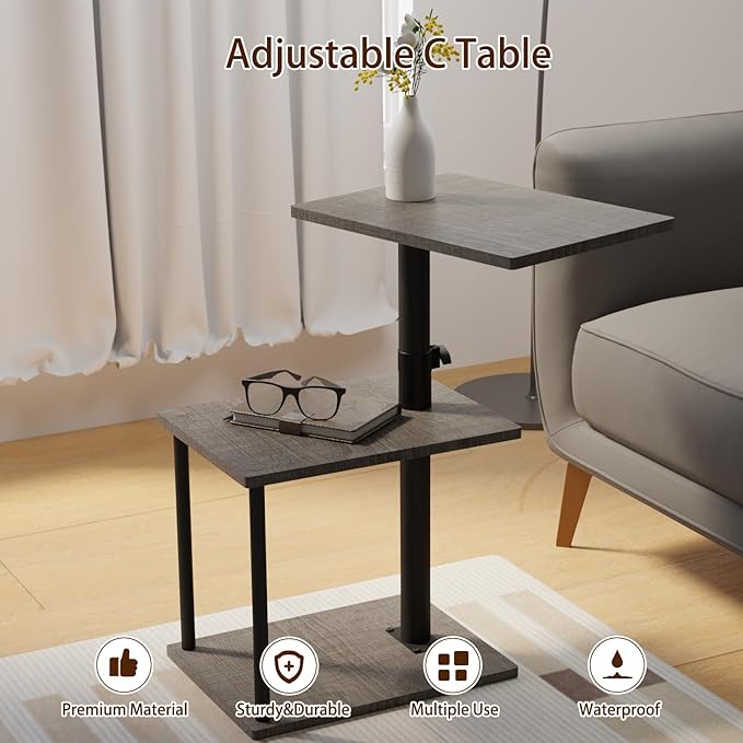 Faesun Swivel Side Table for Couch Arm, Adjustable C End Table for Recliner or