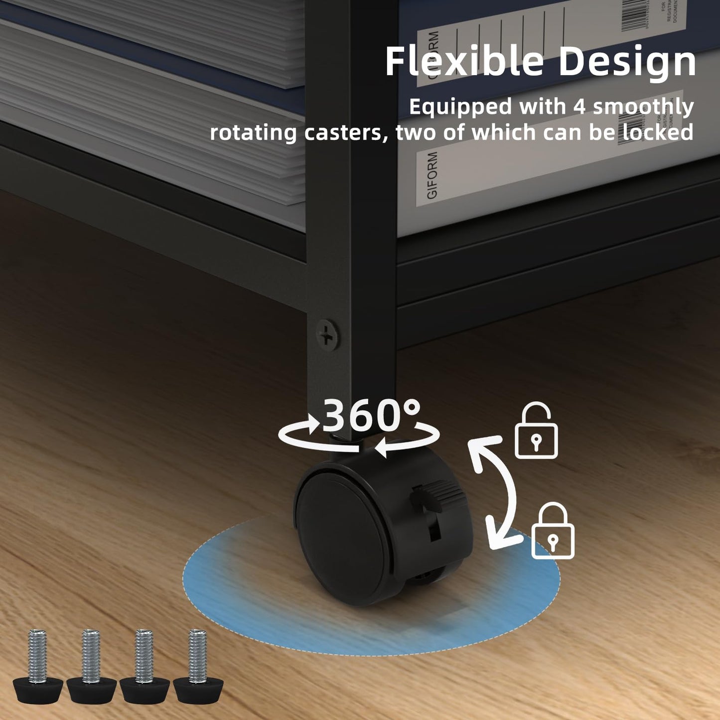 Lerliuo Printer Stand with Charging Station and USB Ports, Large 3-Tier Mobile Printer Table with Storage Shelf, Black Rolling Industrial Printer Cart with Lockable Wheels for Home Office