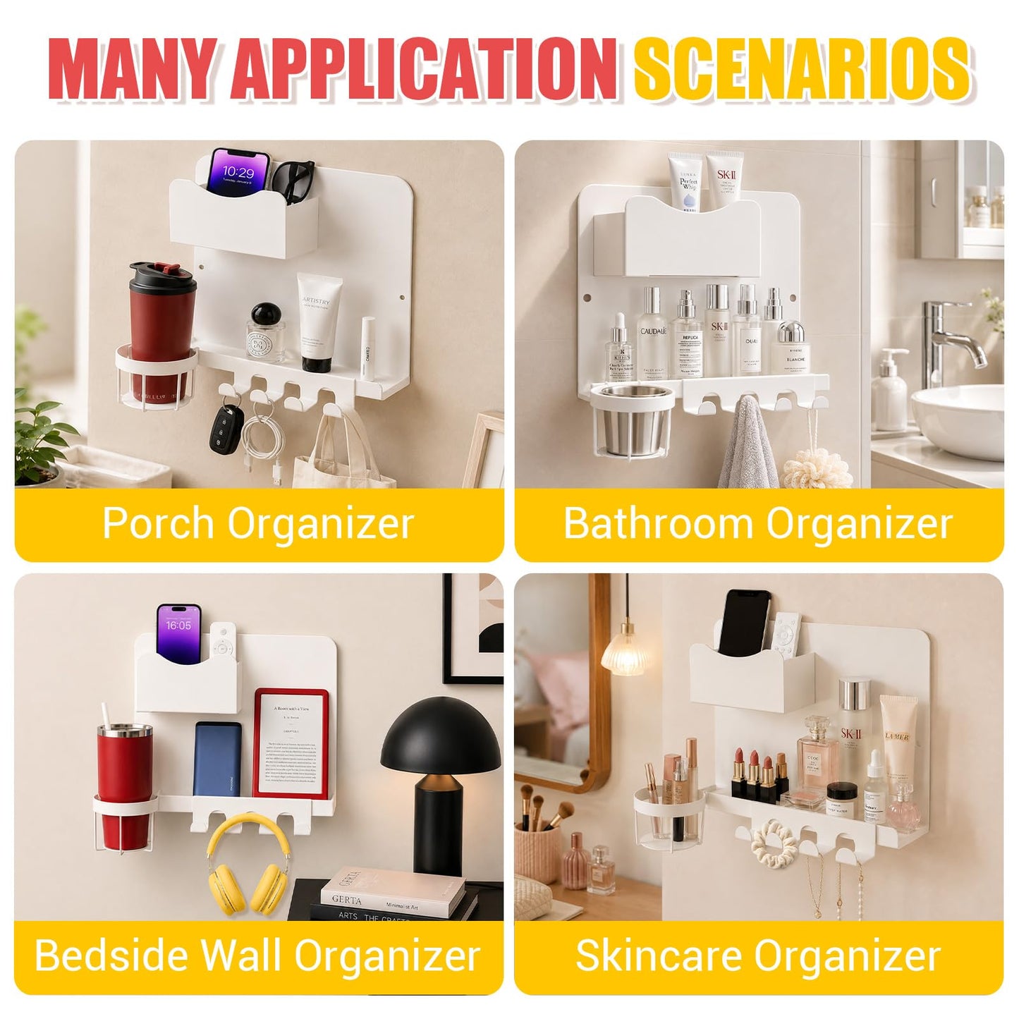 Metal Bedside Wall Shelf, No Drill Floating Bedside Shelf Wall Organizer