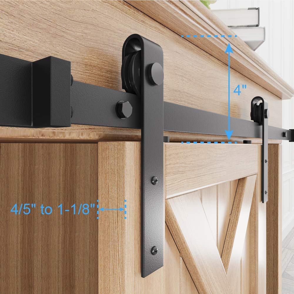 ZEKOO 5FT Super Mini Sliding Barn Door Hardware Kit for Single Door Cabinet, Small Barn Door Hardware Track Kit for TV Stand, Cupboards, Storage Cabinets, Wardrobes, J Shape Hanger (No Cabinet)