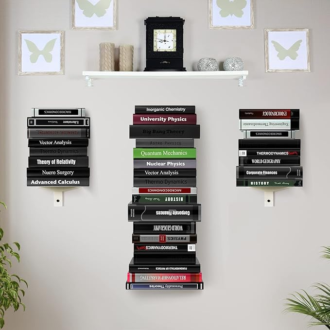 Floating Book Shelves for Wall, 8 Tier Invisible Floating Bookshelf, Vertical