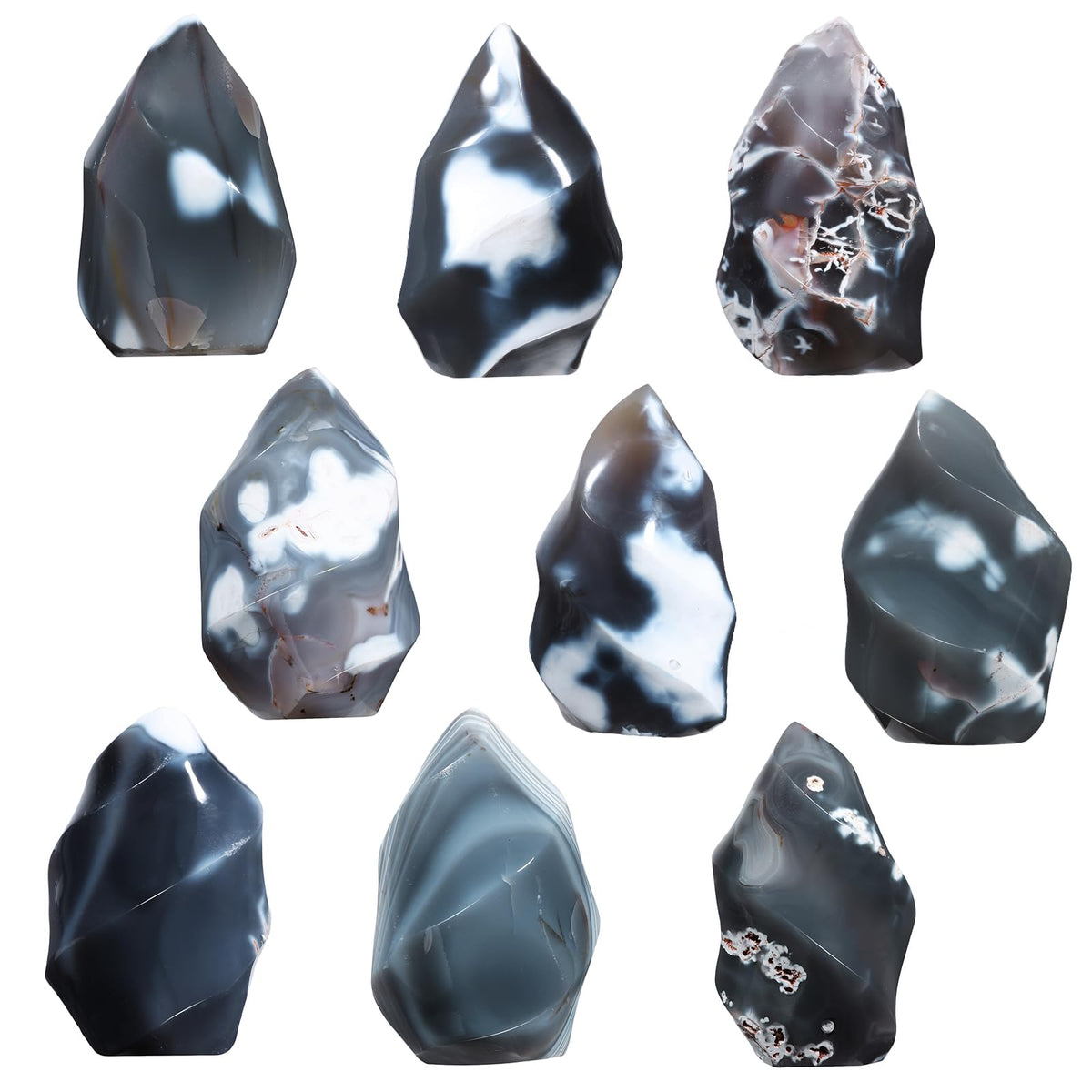 dssmboom Orca Agate Flame Shaped Stone Tower for Home Decor, Irregular Healing Crystal Specimen Mineral for Collection, Energy Balancing,601g-800g