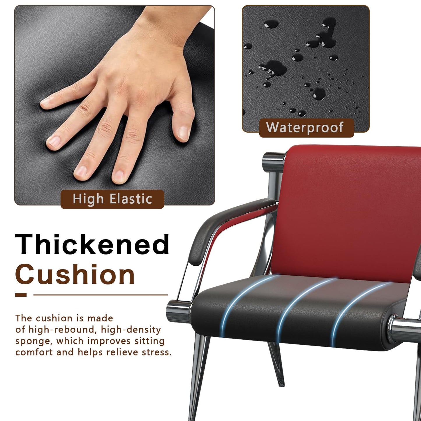 wonline Waiting Room Chair with Armrest PU Leather Office Furniture, Office Guest Seating Lobby Conference Reception Chairs for Airport Clinic Hospital Bank Salon Barber(Red&Black)