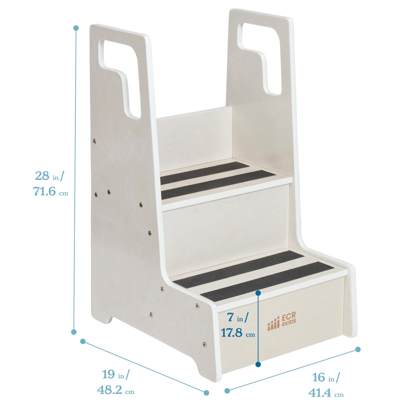 ECR4Kids Reach-Up Step Stool with Handles, Kids Furniture, White Wash