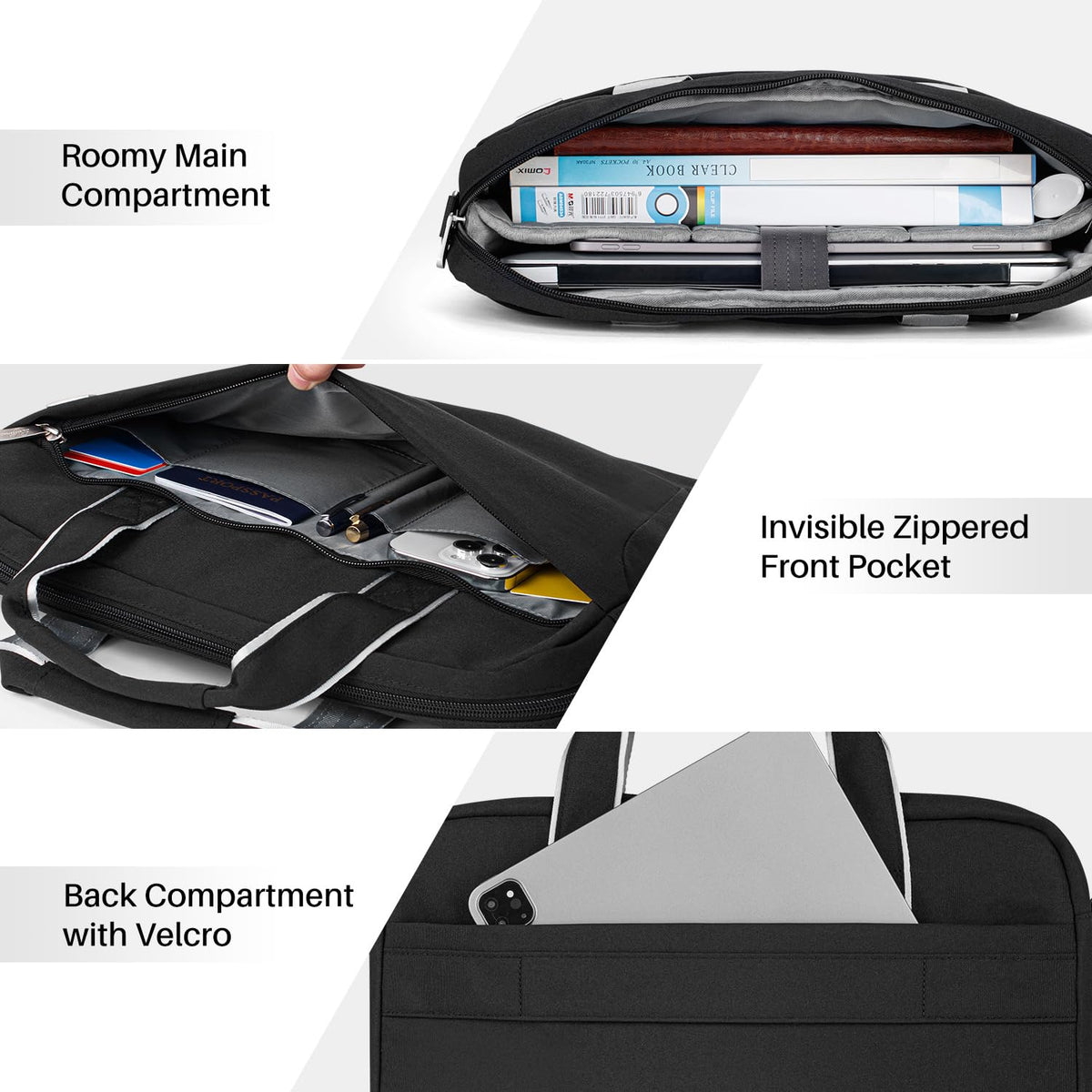 BAFFINA 17 17.3 Inch Laptop Shoulder Bag for Men Women,Waterproof Computer Carrying Case Messenger Bag with Strap for 17"-18" HP Dell,Laptop Briefcase for Office business Travel College School,Black