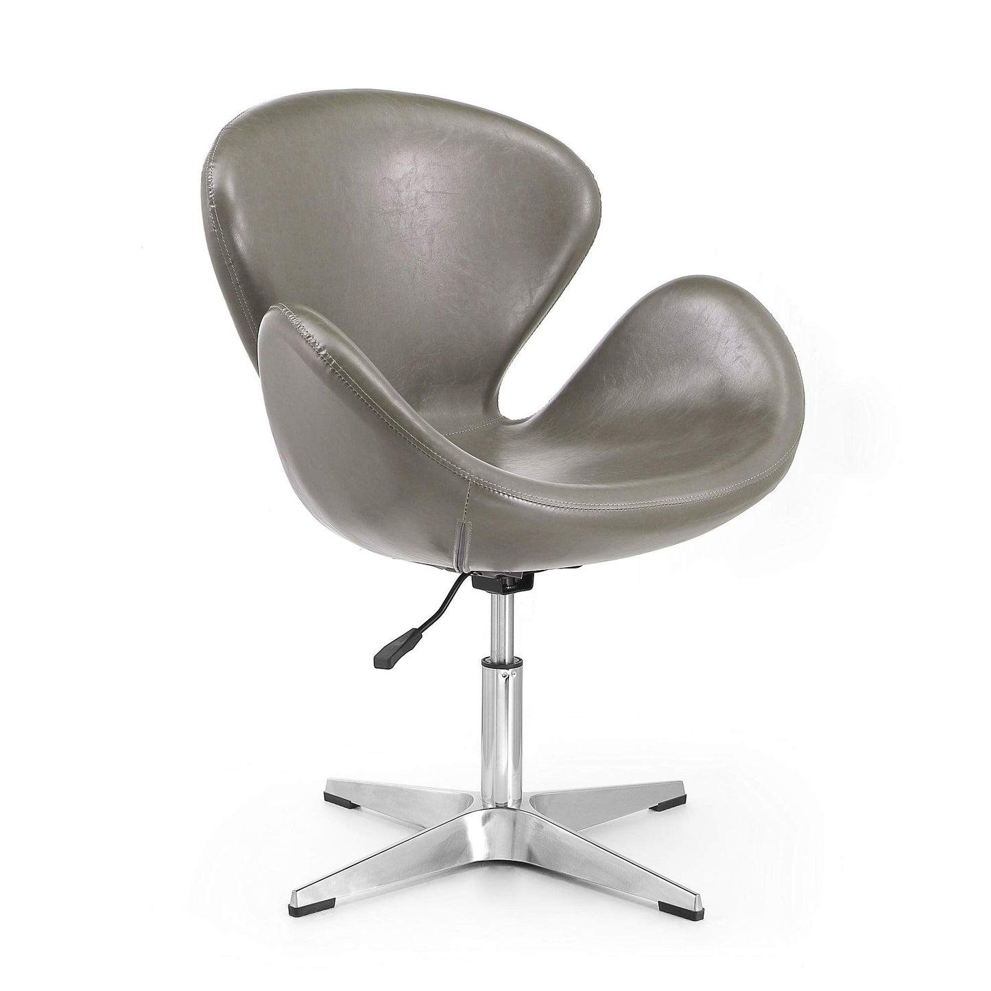 Manhattan Comfort Raspberry Adjustable Swivel Accent Chair Set of 2 with 360° Turn, Polished Chrome Base, Modern Retro Design, Ideal for Living Room and Home Office, Pebble Faux Leather