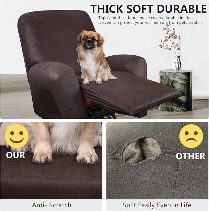 ANARACHON Leather Look Recliner Chair Covers Stay in Place 4-Piece Recliner