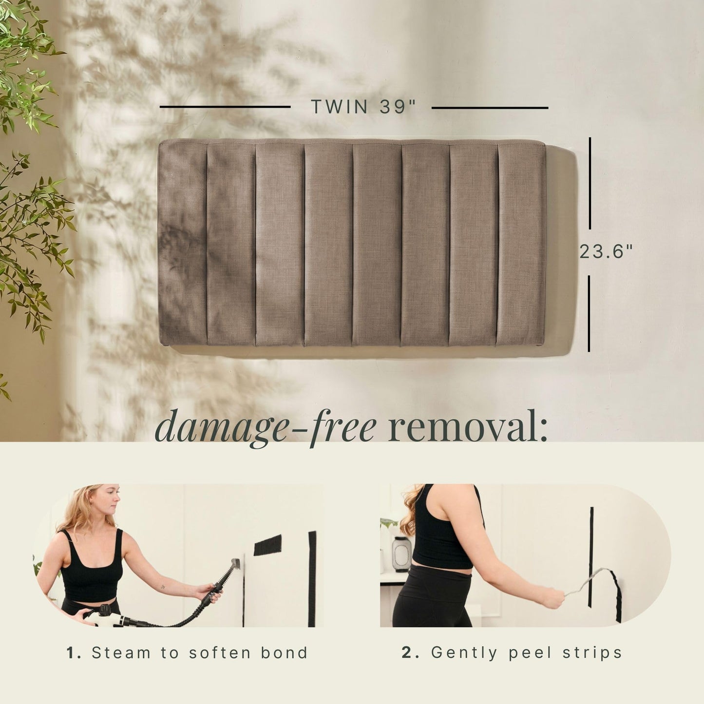 Hearth & Harbor Upholstered Twin Headboard - Easy Assemble Channel Stitched Headboard Twin Size - Wall Mounted Headboards with 3D Soundproof Wall Panels Peel & Stick Floating Headboards, Mocha