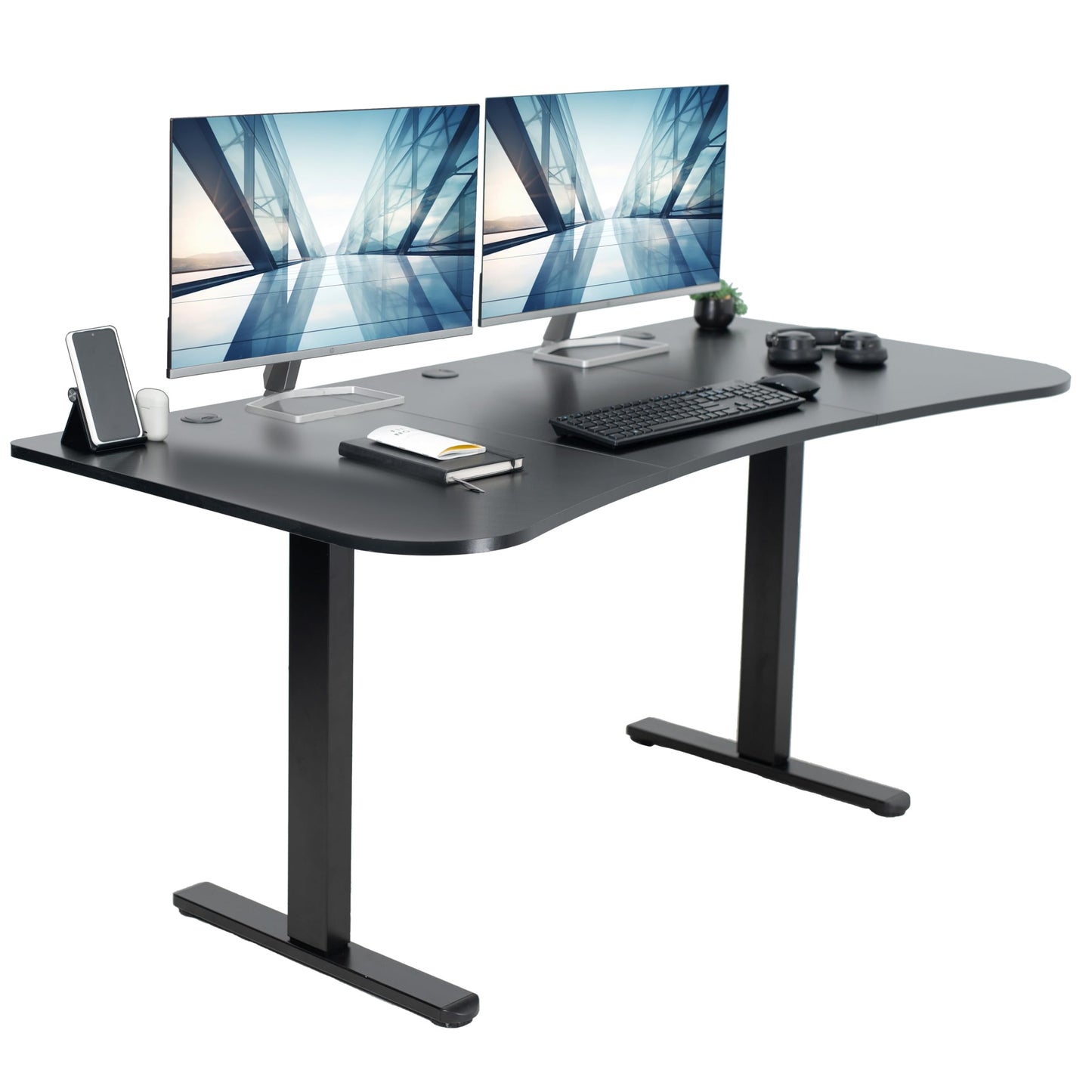 VIVO Electric 63 x 32 in Dual Motor Standing Desk, Memory Height Adjustment, E2B Series, Black Carbon Fiber Top Black Frame, DESK-KIT-E2B1R