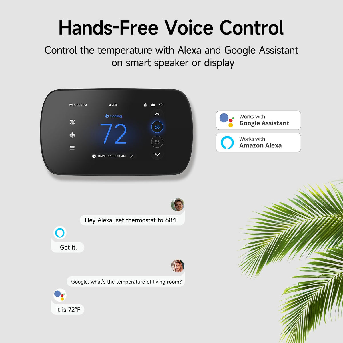 Smart Thermostats for Home, WiFi Thermostats 4.3 Inches Touch Screen Compatible with Alexa and Google Assistant, 7day x 8period Programmable Control Programmable, C-Wire Required
