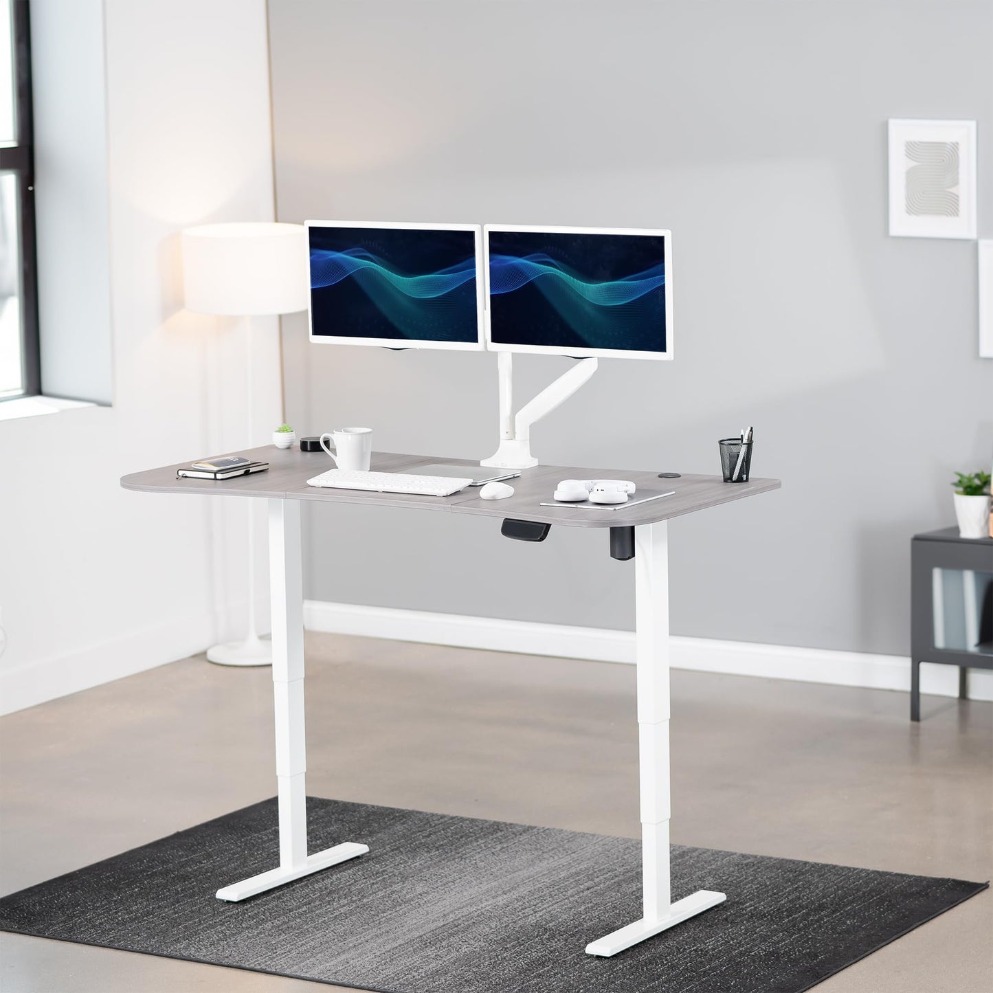 VIVO Electric 63 x 32 in Standing Desk, Memory Height Adjustment, 176 lb Frame Support, 2E Series, Dark Gray Top White Frame, DESK-KIT-2EWG