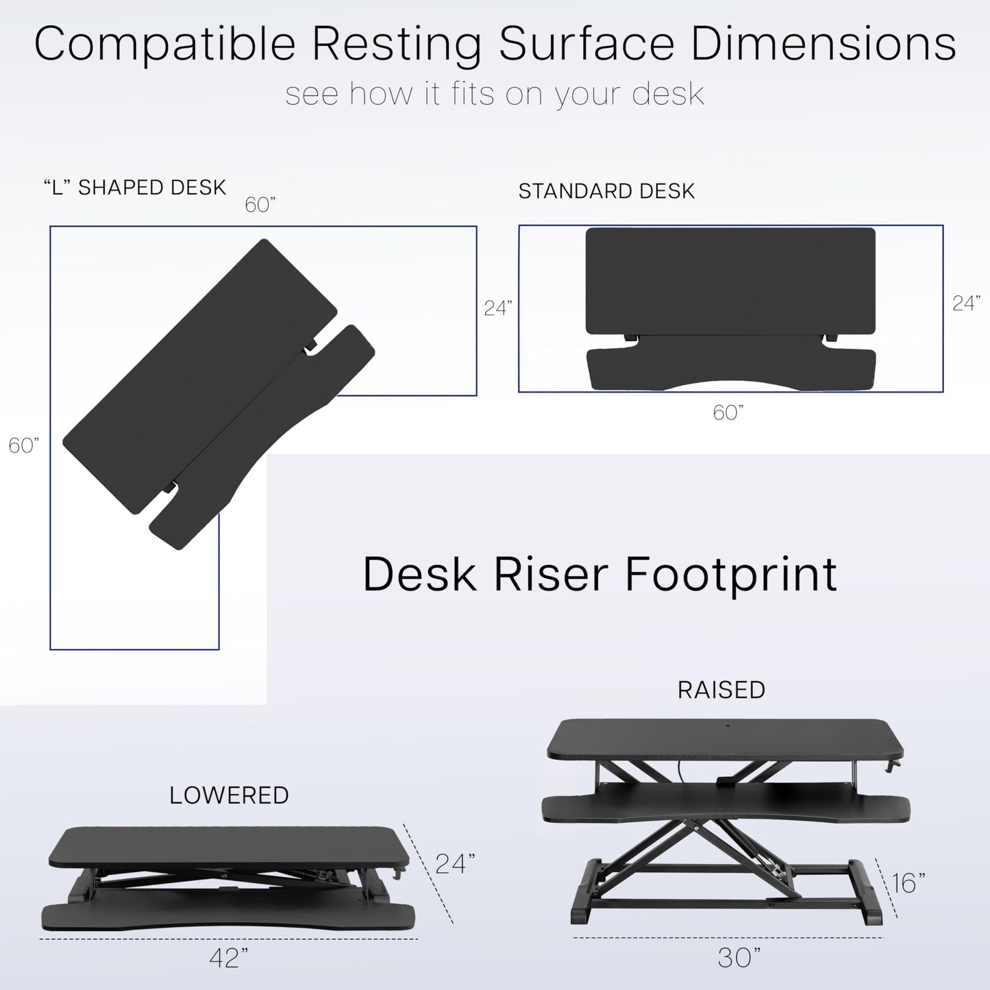 VIVO 42 inch Desk Converter, K Series, Height Adjustable Sit to Stand Riser, Dual Monitor and Laptop Workstation with Wide Keyboard Tray, Gray Top, Black Frame, DESK-V042KG