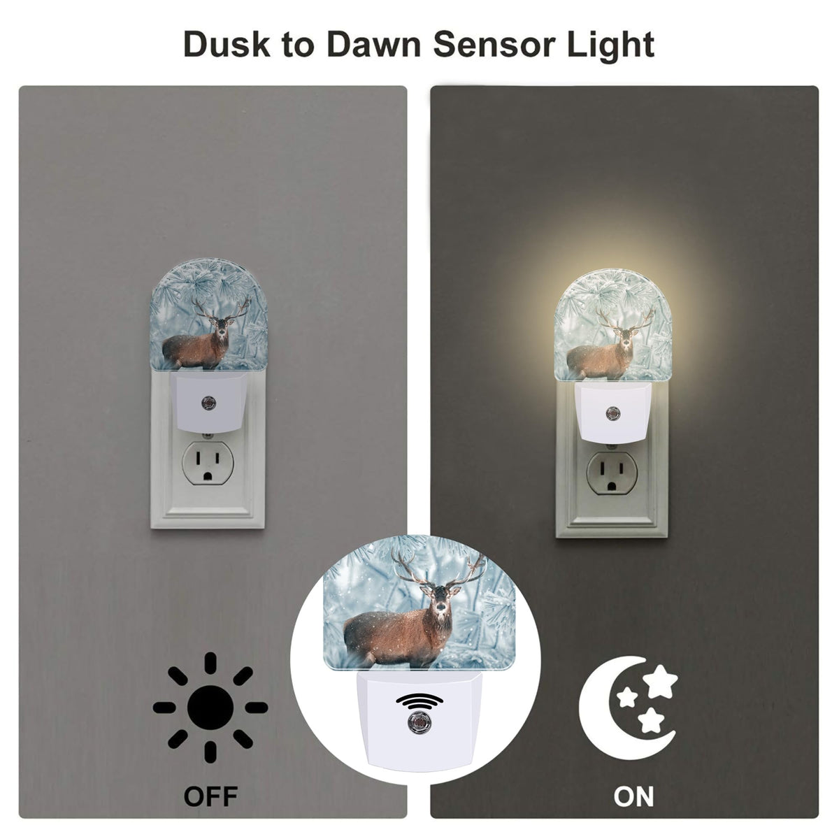 sndheke Red Deer in Winter Forest Night Light Plug into Wall, Beautiful Christmas Scenery Dusk to Dawn Night Light Plug in,0.5w Energy Saving Sleep Friendly NightLight for Kids Boys Girls Home Decor