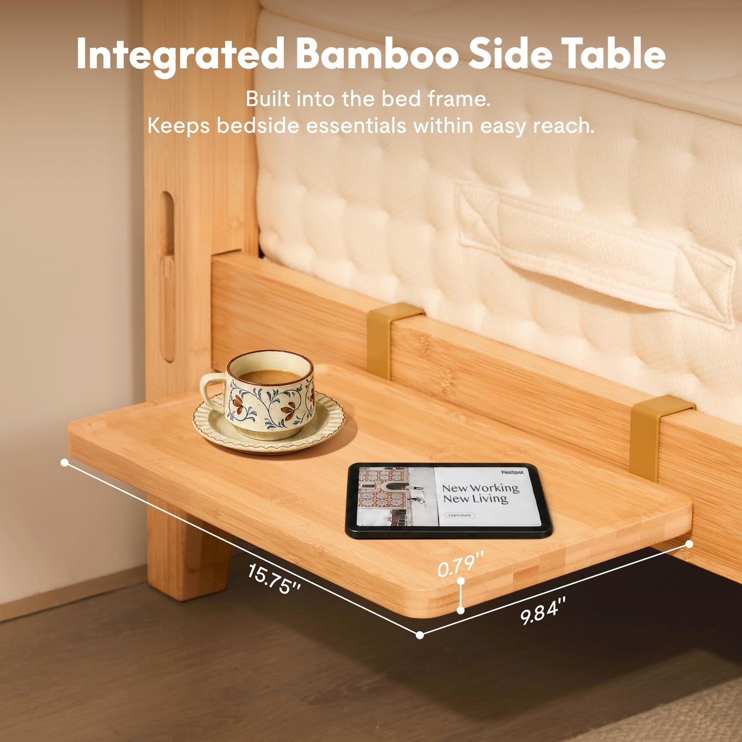 FLEXISPOT Hako G4 Queen Bamboo Platform Bed Frame with Charging Storage Headboard, Japanese Joinery Bed Frame, Built-in Night Light, Minimalist Style, Quick Assembly, 1300 lbs Capacity, Natural