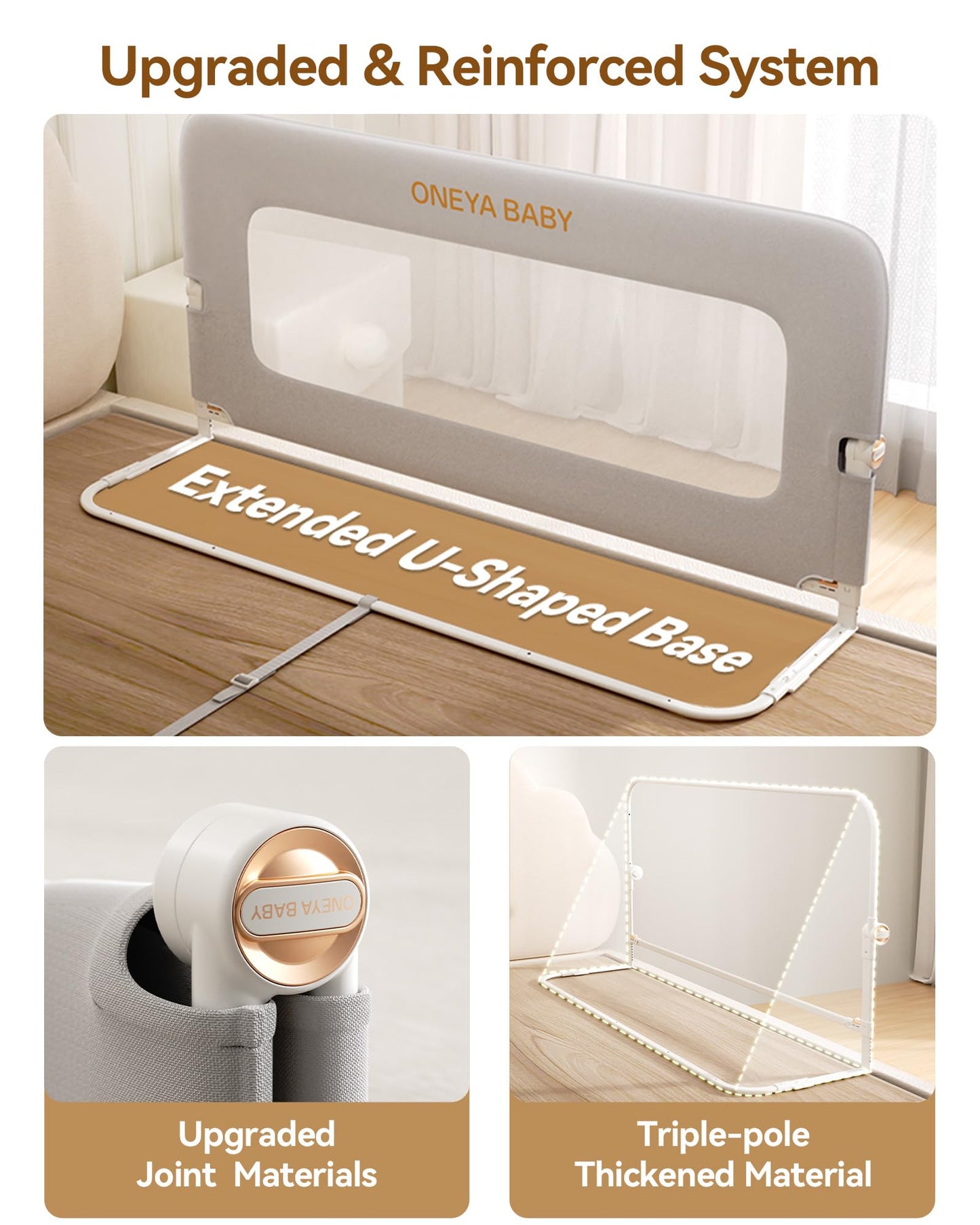 Baby Bed Rail Guard, 59in Thickened Toddler Bed Rail for Toddlers, Extral Tall Swing Down Kids Child Safety Side Railing Guards/Rails for Twin, Full, Queen, King Bunk Size Bed, White/Grey, 27”H