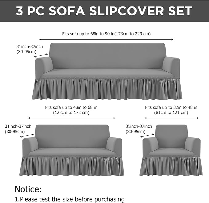 Fanfanwin 3 Pcs Sofa Slipcover Set