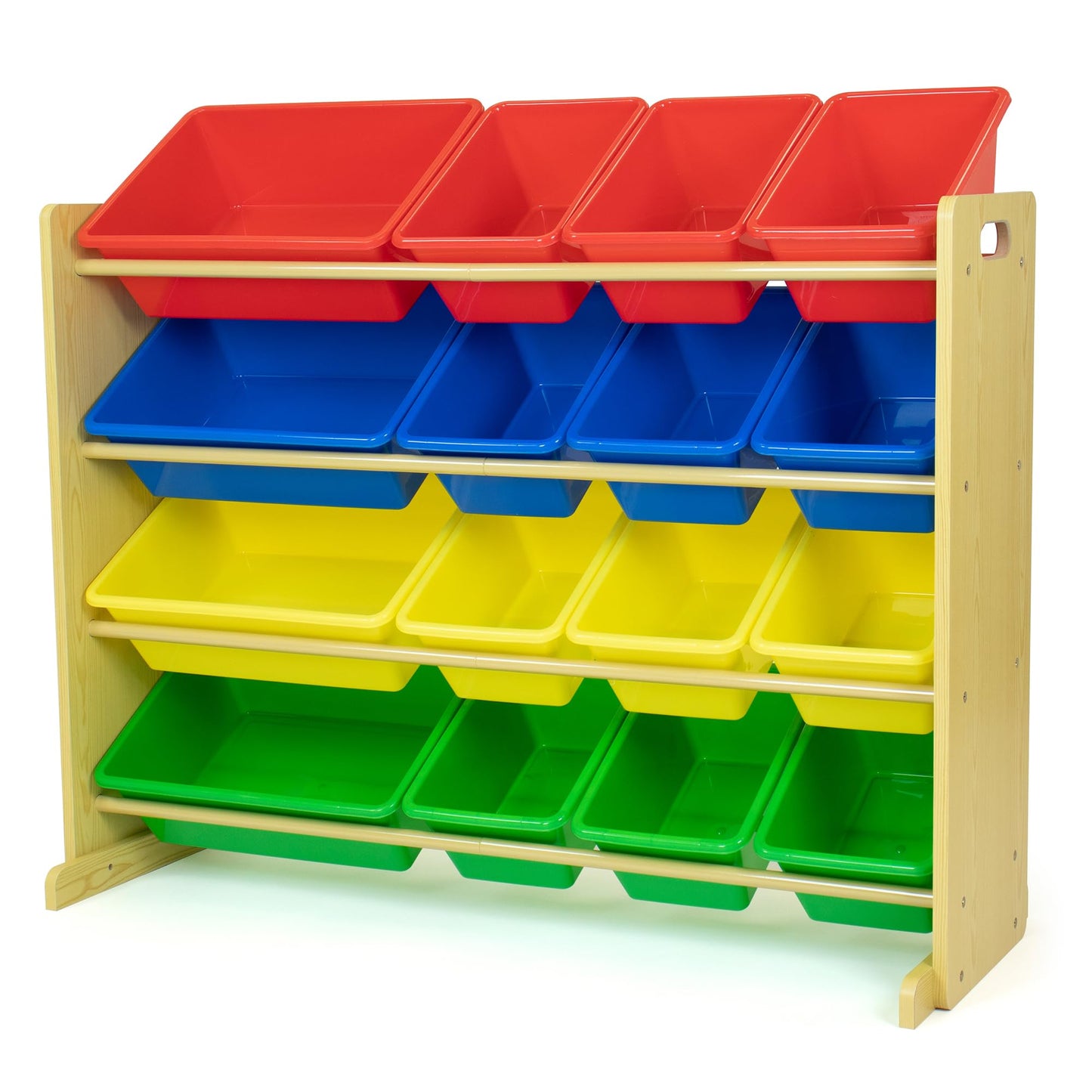 Humble Crew Toy Storage Organizer with 16 Removable Storage Bins for Kids Playroom, 4-Tier Toddler Toy Organization, Natural Wood/Primary