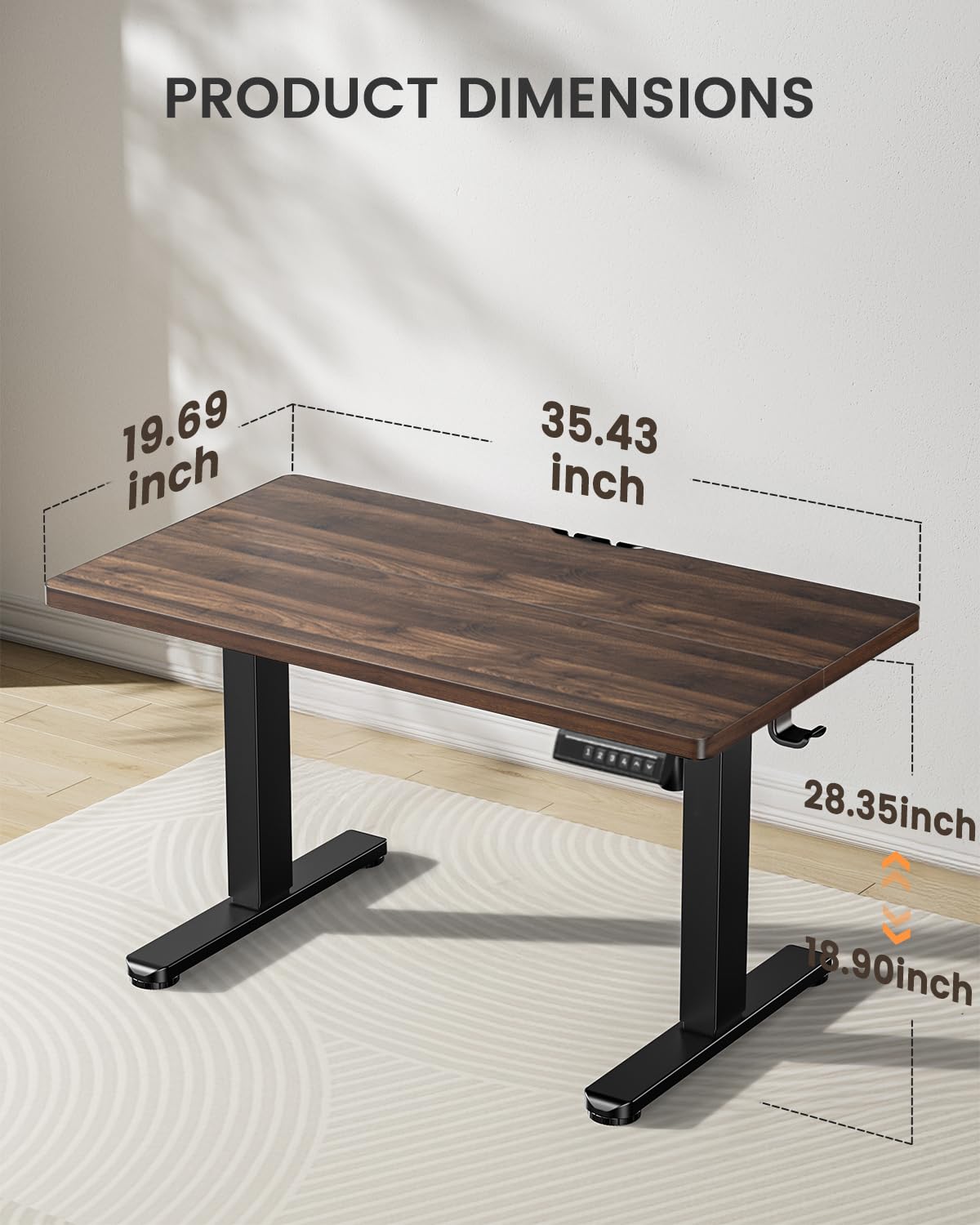 ErGear Low Height Adjustable Desk, Lifts 18.9-28.4 Inches, 35 X 20 Inches Electric Standing Desk for Kids, 4 Height Memory Settings & Storage Hooks, Home Office Computer Table & Study Desk, Walnut