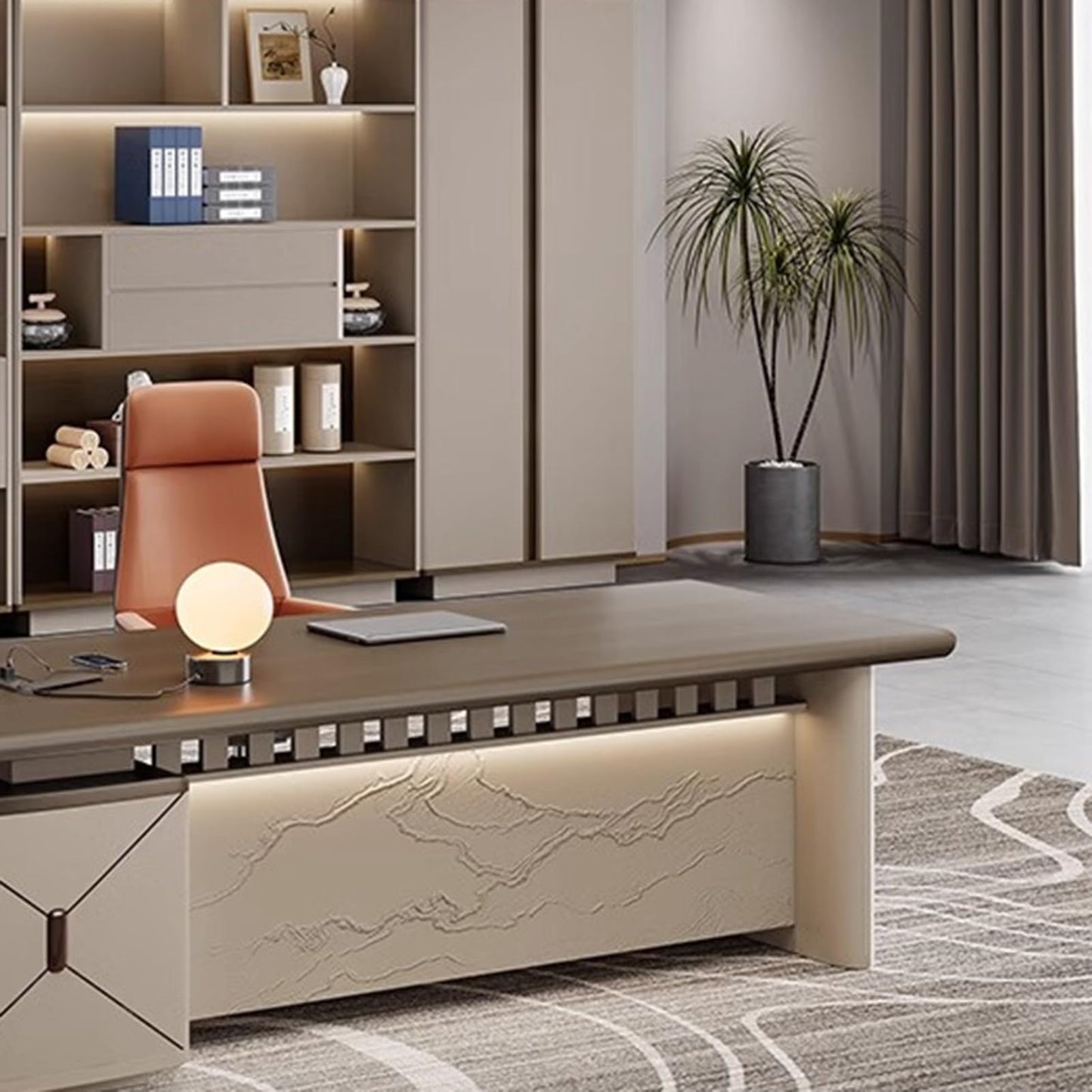 LSIGHTUS Wood L-Shaped Executive Office Desk, Computer Desk Modern Computer Desk with Lateral Cabinet Business Furniture Set for CEO Boss