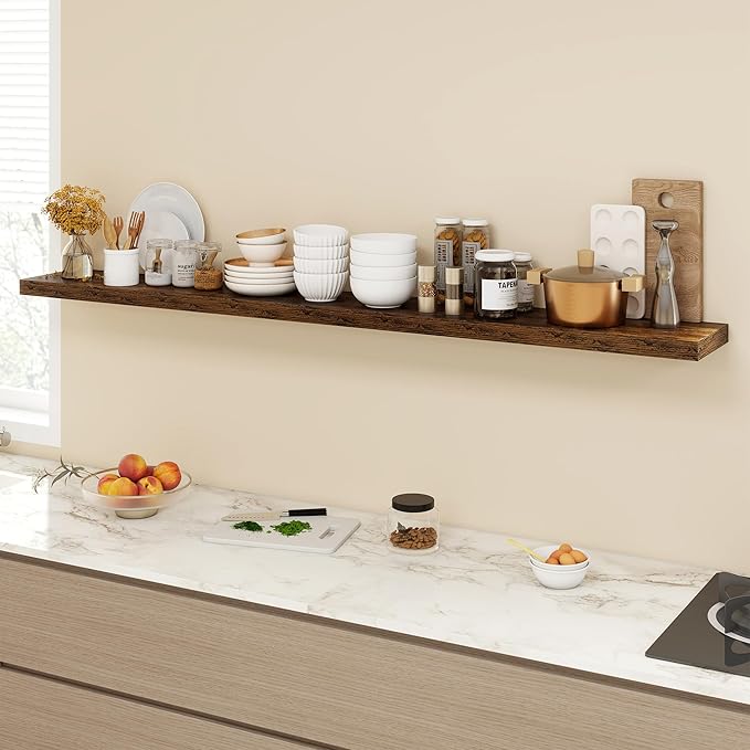 Acovy 72 Inch Floating Shelves, 9.3" Deep Floating Shelf Wall Mounted, Rustic