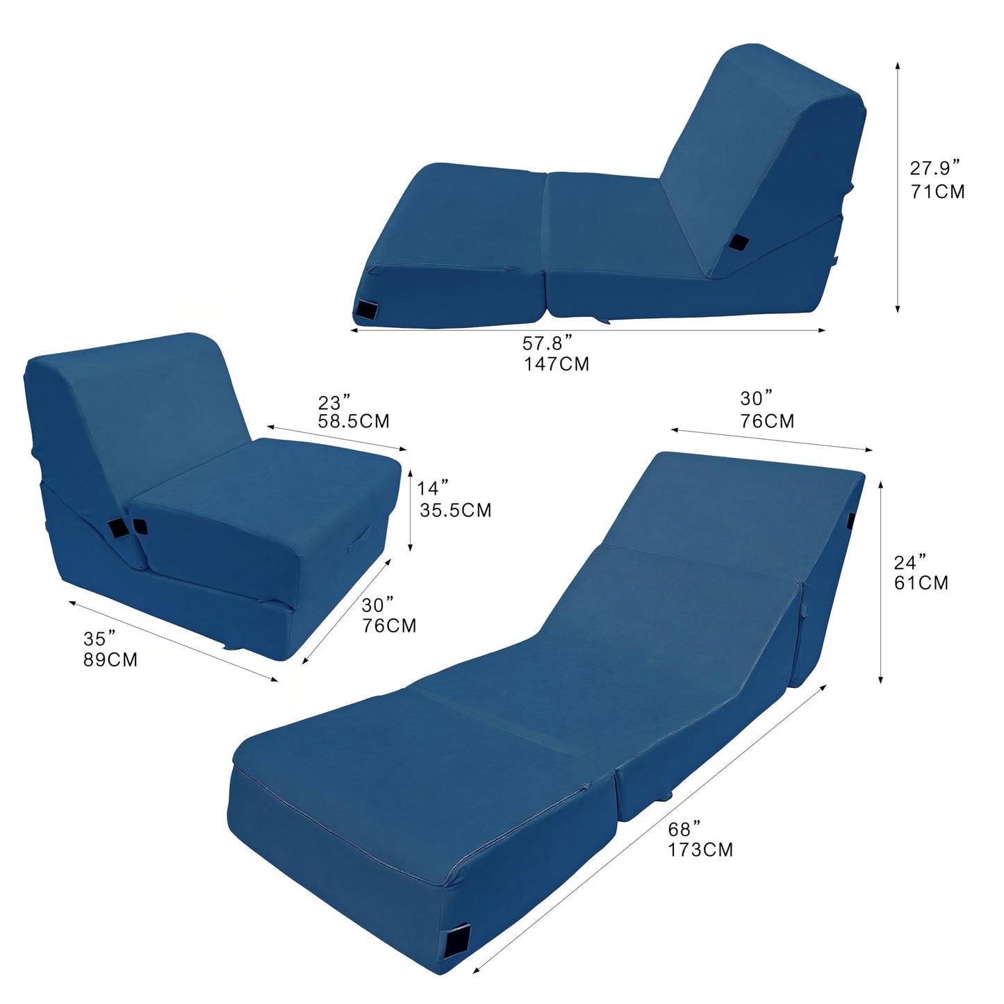 jela Luxury Indoor Chaise Lounge, Foldable Sofa Bed Chair with Machine Washable Cover, Soft Foam Lounge Chair for Living Room (Miss Navy)