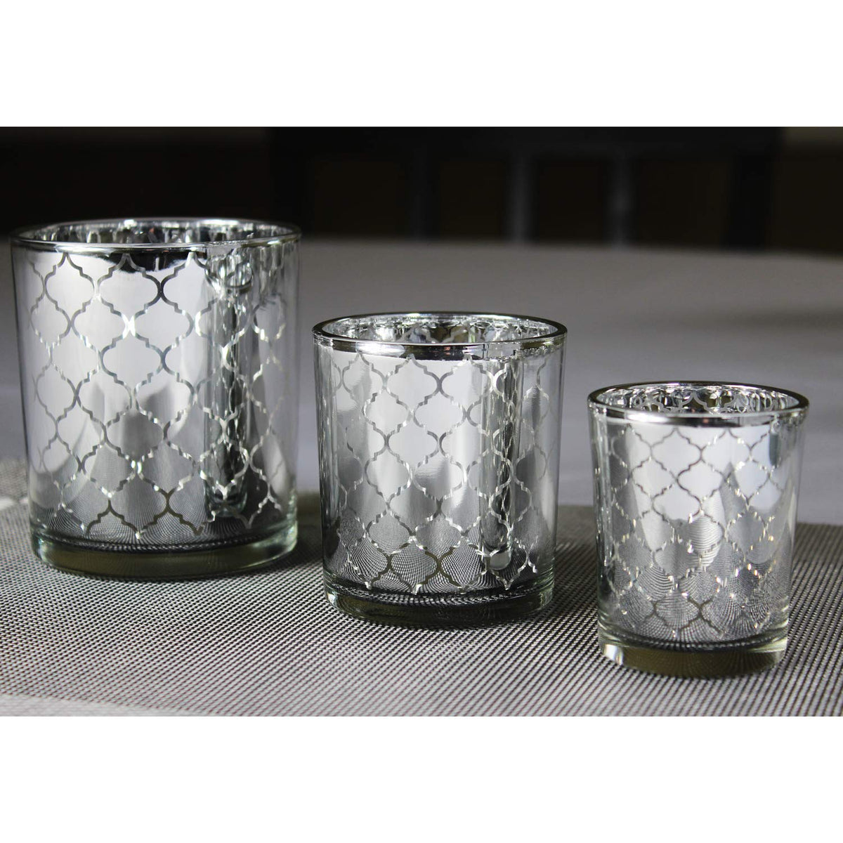 Seraphic Glass Votive Tealight Candle Holders in Bulk for Table Centerpiece Wedding Decor, Silver, 2.75" Tall, Set of 12