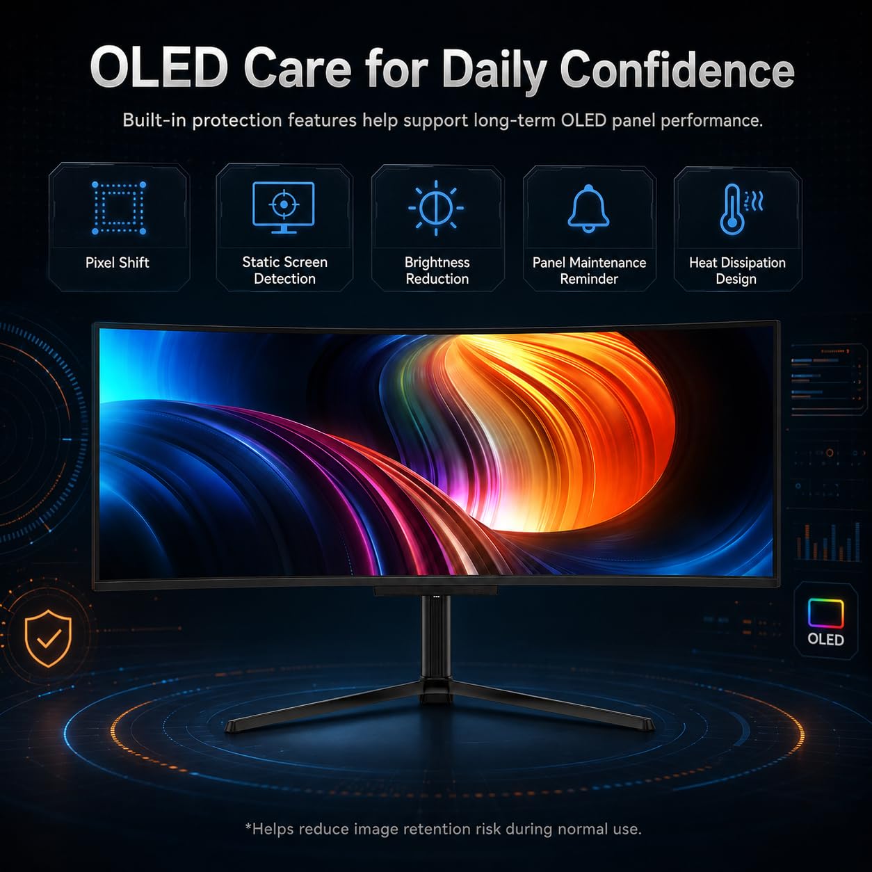 Deco Gear OLED 49 Inch Curved Monitor, 5K2K 5120×1440 Ultrawide Dual QHD, 144HZ, 0.03ms, 32:9 HDR400, Adaptive Sync, R1800 Premium 100% sRGB 90W USB-C, Built-in Speakers Height Adjustable Stand
