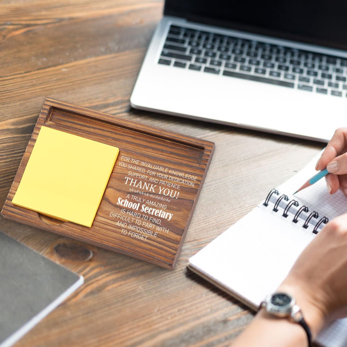 School Secretary Appreciation Gift, Office Desk Organizer, Thank You Sticky Note Holder for Administrative Assistants, School Receptionists, Front Office Staff Recognition Gift TZP90