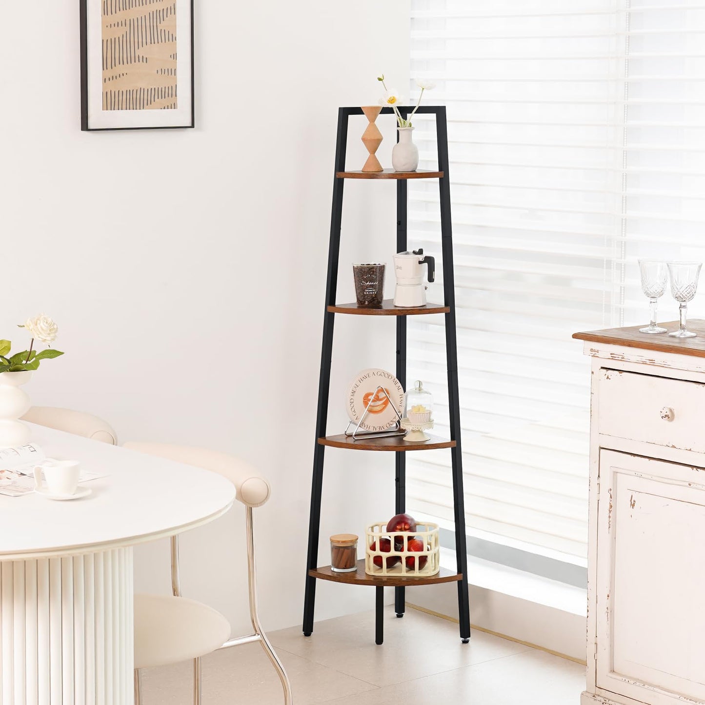 Yoobure Corner Shelf, 4-Tier Corner Bookshelf with Metal Frame & Wood Ladder Shelves - Display Shelf & Tall Bookcase, Plant Stand for Home Decor - Bedroom, Living Room, Office