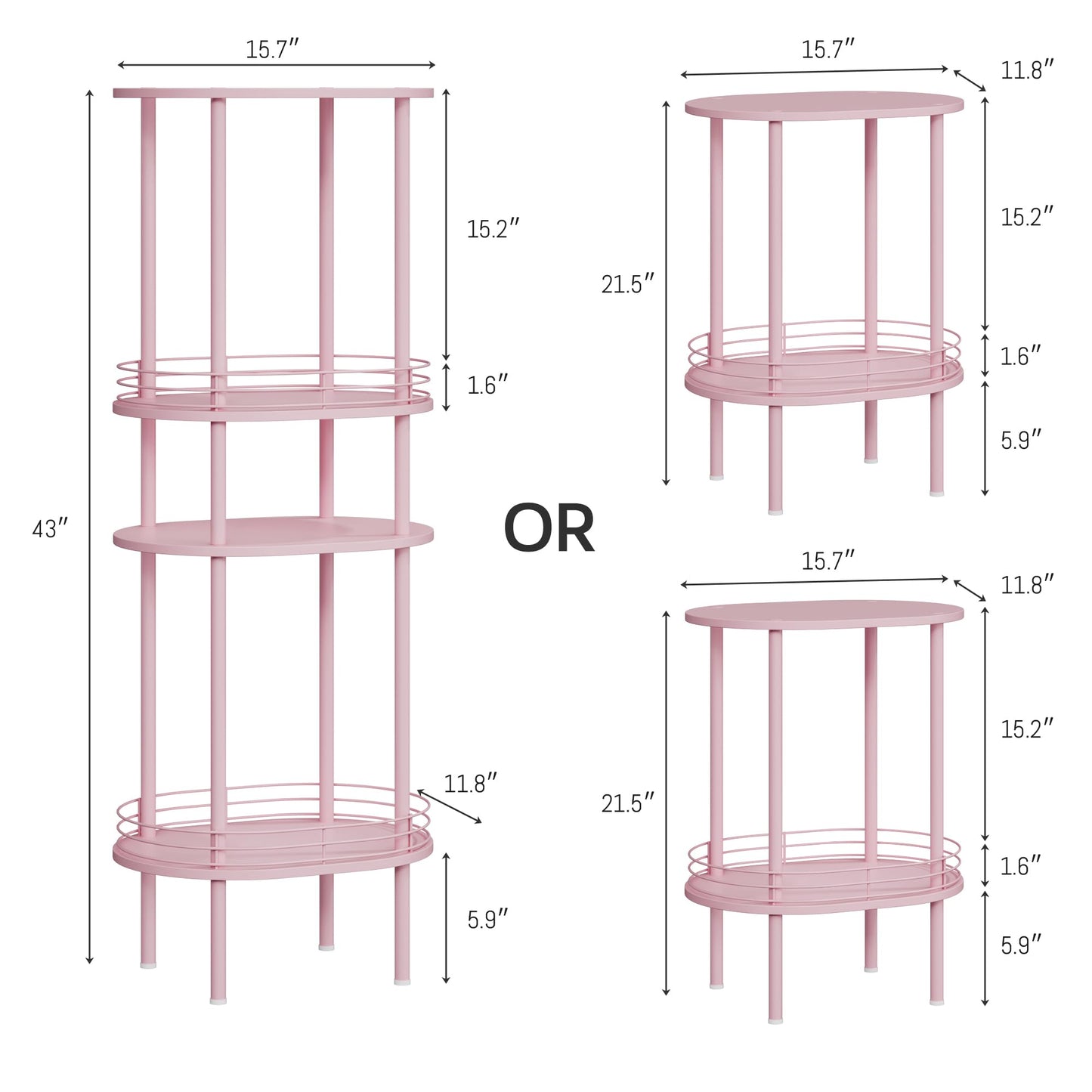 Small Modern Oval Side Table with Storage,2-Tier Side Tables Living Room,Sturdy Nightstand for Small Space - Living Room, Bedroom, Bathroom, Nursery (1PC,Pink)