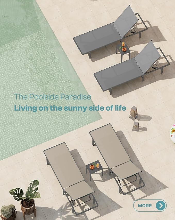 Aluminum Outdoor Lounge Chairs Set of 2, Pool Lounge Chairs