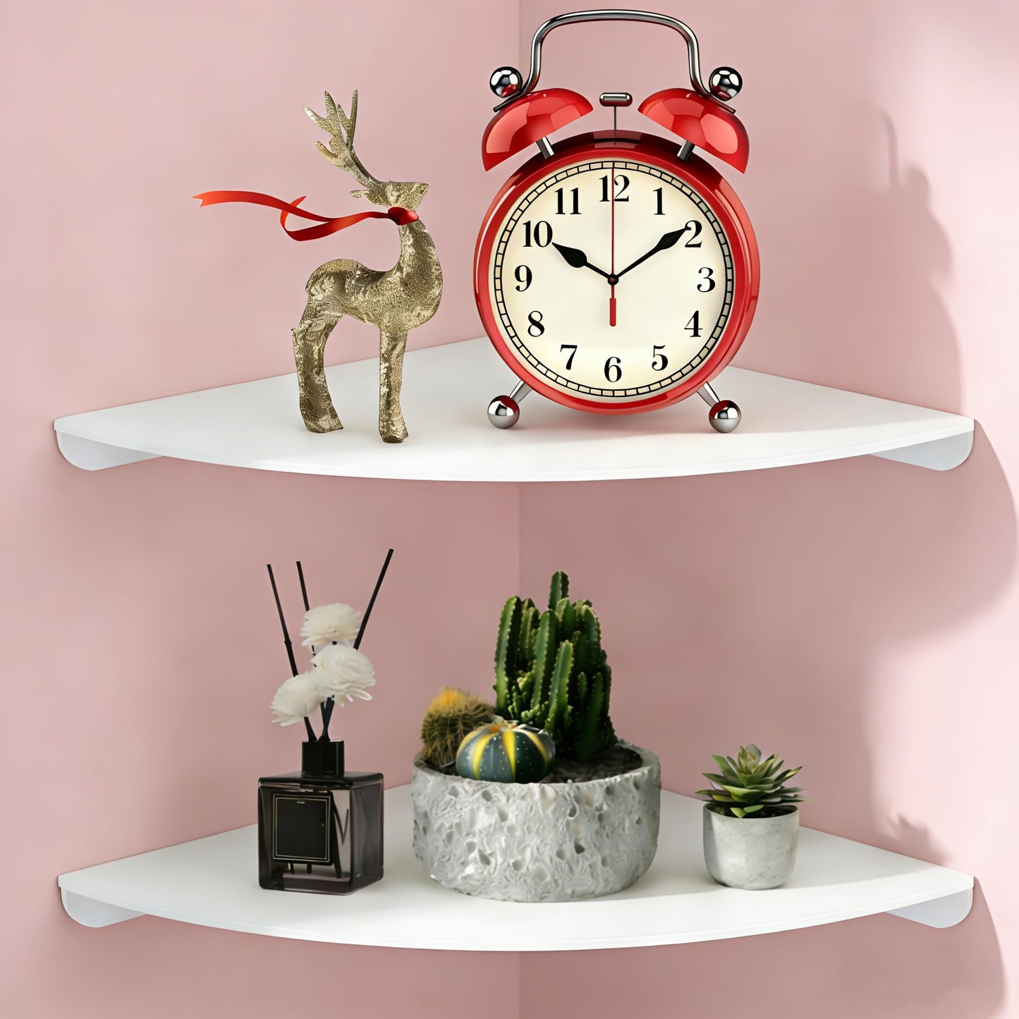 NUTNAPH Small Floating Corner Shelves Metal Corner Wall Mounted Shelf Curved Corner Hanging Shelving for Bathroom, Kitchen, Living Room, Office, Bedroom & Dorm (White 2 pcs)