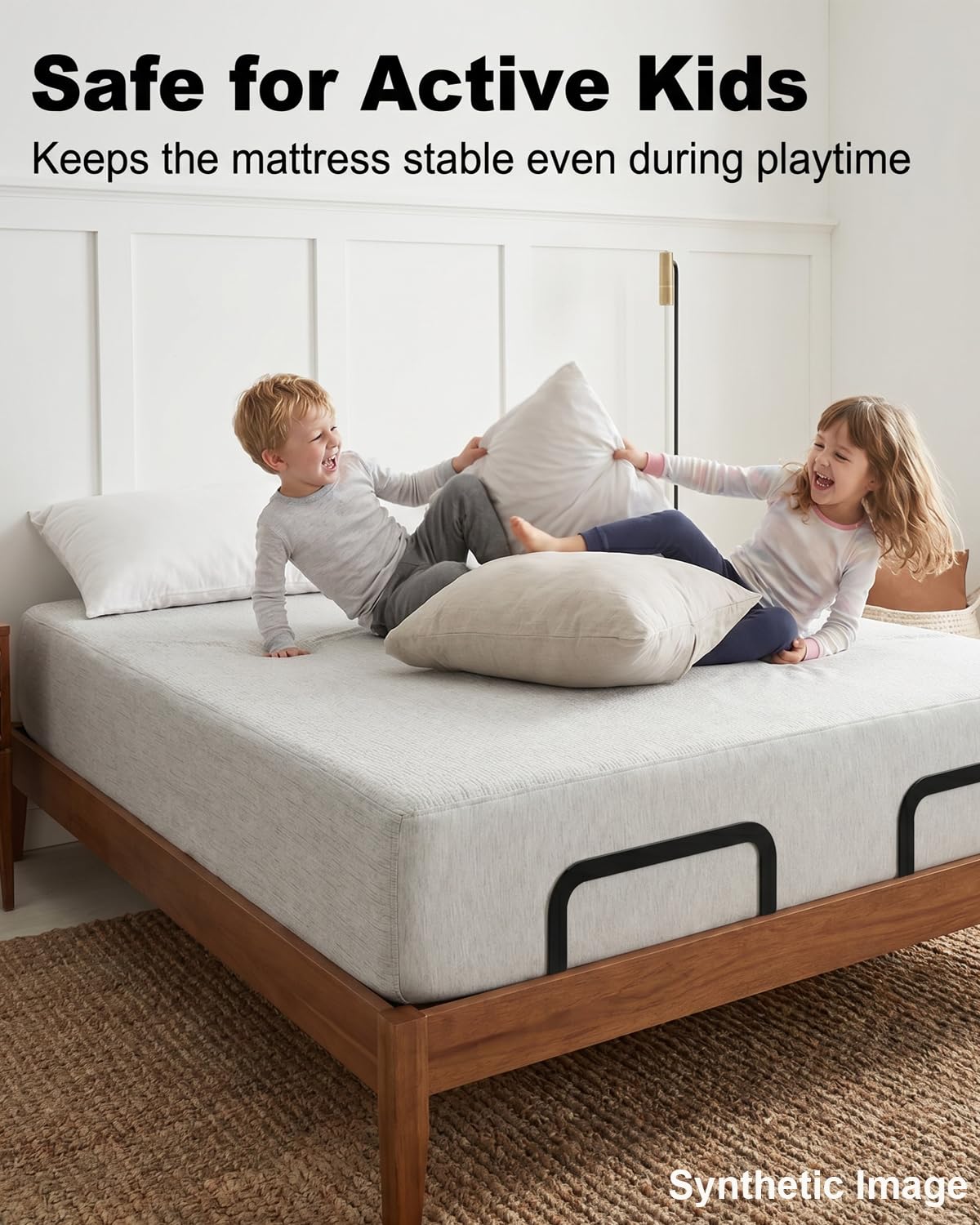 ANTEISI 2-Pcs White L-Shaped Metal Mattress Holder – Low-Profile Steel Bed Frame Stabilizer with Screws, 10.35x3.54 Inch,to Stop Sliding (Fits Mattress Height >3.54in)